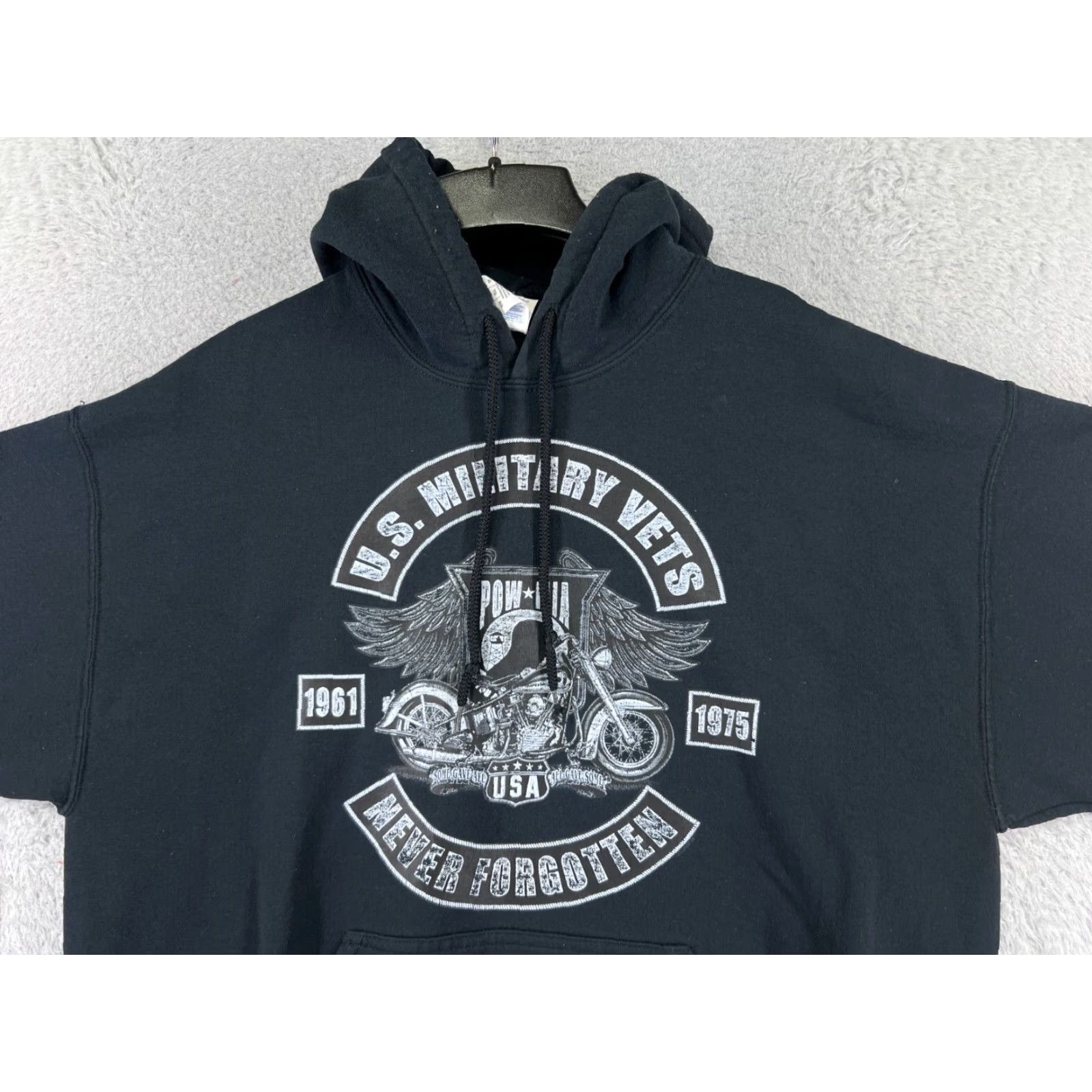 Gildan Gildan Hoodie Mens XL Black US Military Vets Motorcycle POW MIA Pocket READ Size US XL / EU 56 / 4 - 4 Thumbnail
