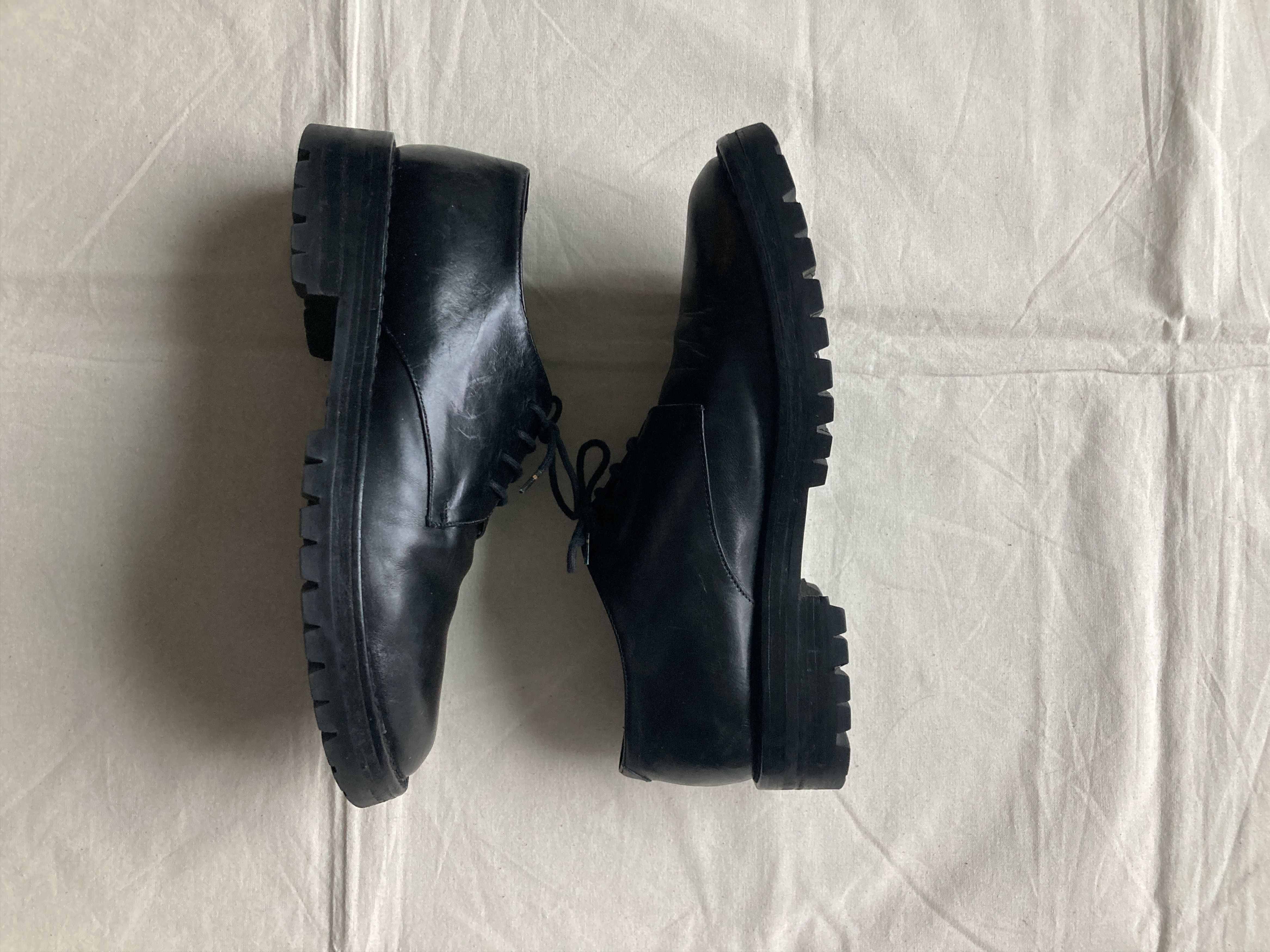 image of Ann Demeulemeester Black Leather Derbies Shoes, Women's (Size 7)
