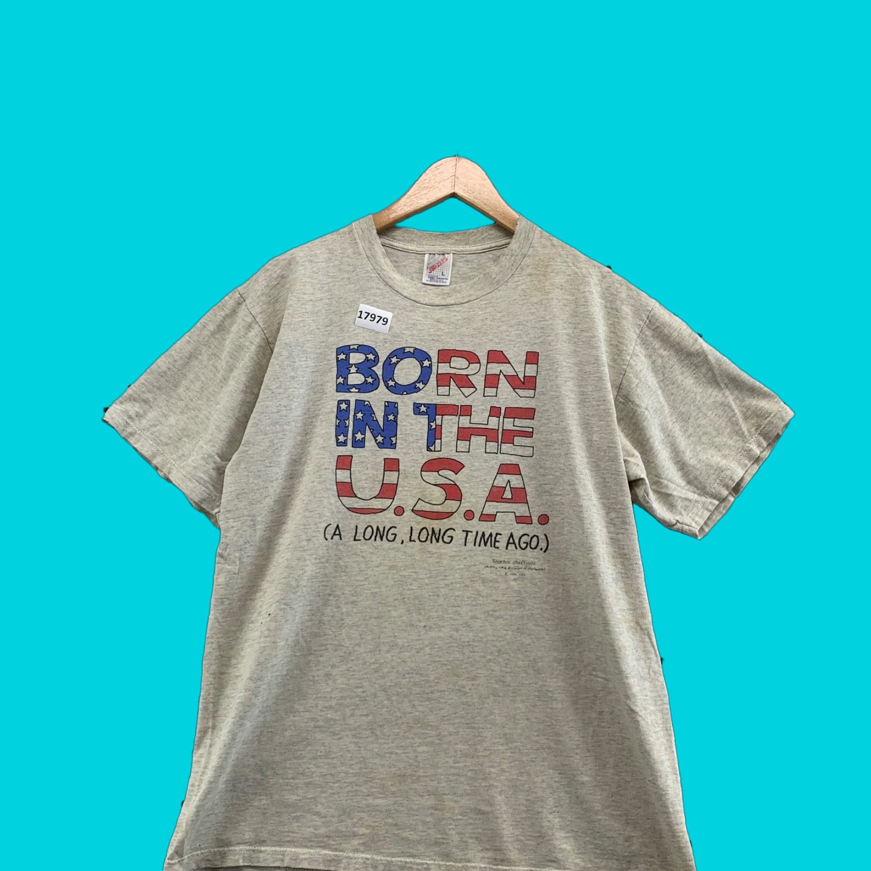 Jerzees Vintage Born In The USA Shirt Gray Mens L Short Sleeve USA Flag Funny TEE 20X27 Size US L / EU 52-54 / 3 - 1 Thumbnail