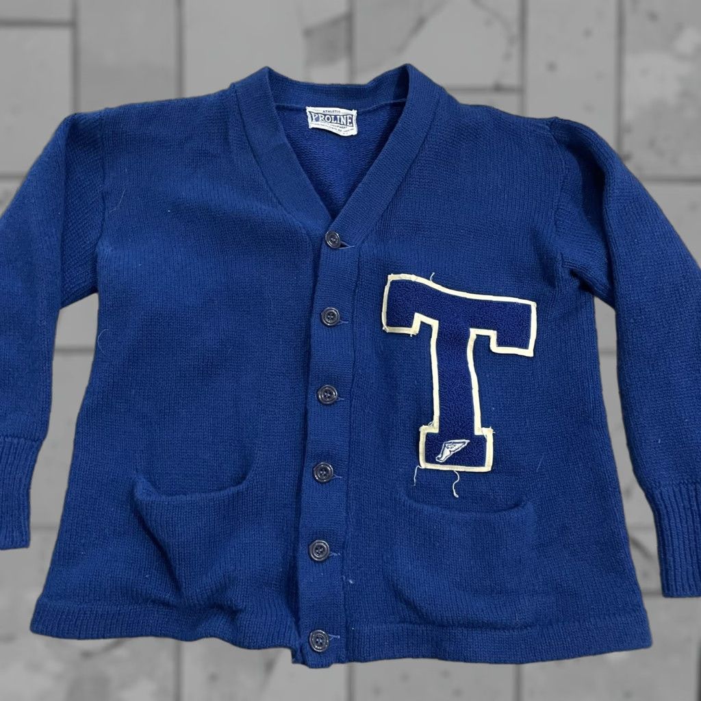 Vintage VTG Proline Athletic blue v-neck Wool Cardigan Varsity Sweater Mens L Size US L / EU 52-54 / 3 - 1 Thumbnail