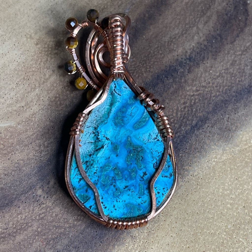 Handmade Artisan handmade Chrysocolla Malachite pendant wire wrap nec Size ONE SIZE - 4 Thumbnail