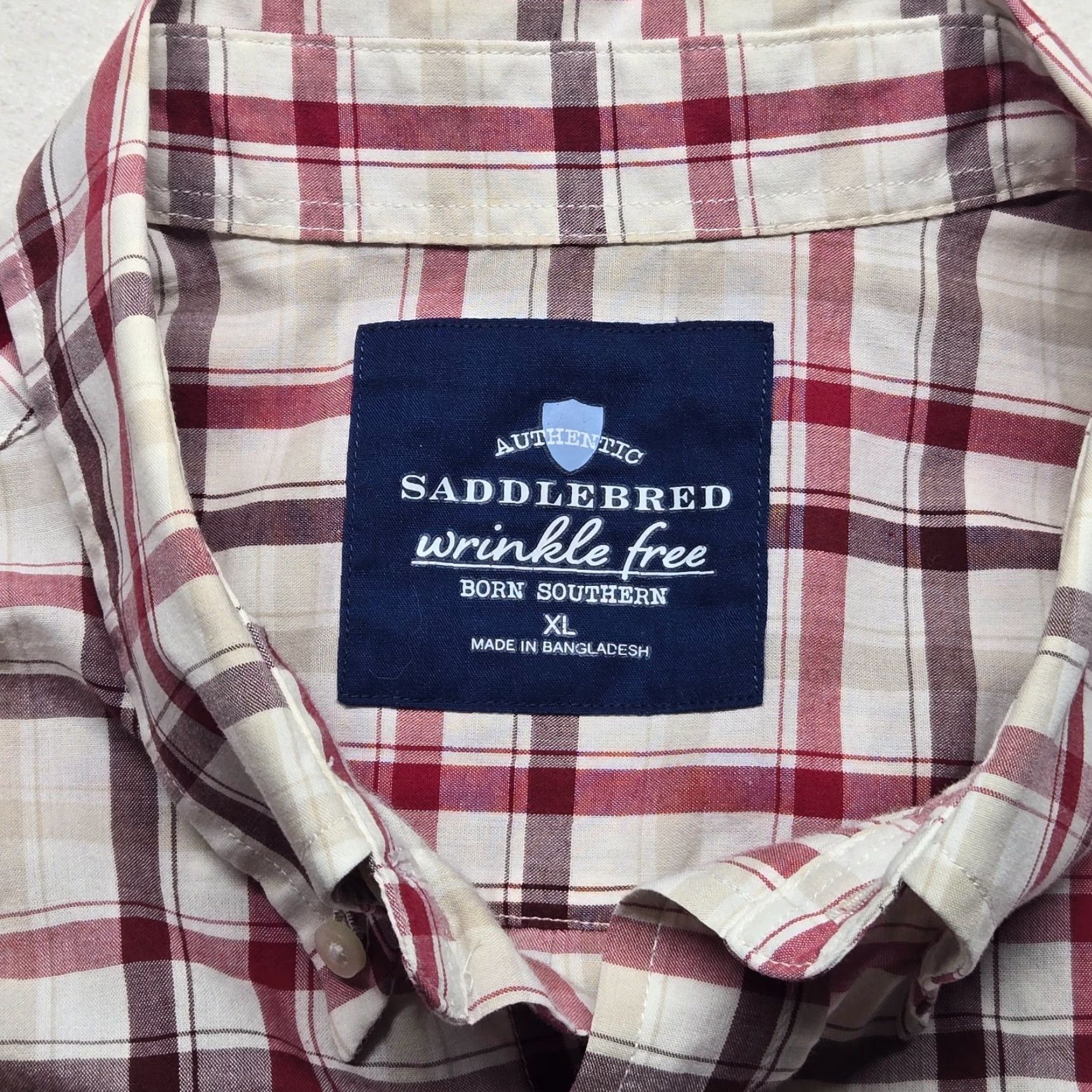 Born Saddlebred Shirt Men XL Tan Red Plaid Wrinkle Free Long Sleeve Button-Up Multicolor Casual Western Southern Vacation Size US XL / EU 56 / 4 - 3 Thumbnail