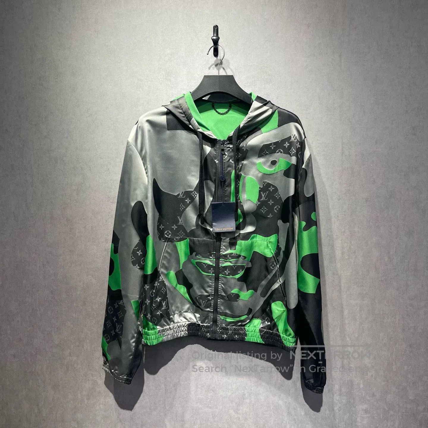 LV FW23 Gray Green Camo Windbreaker.