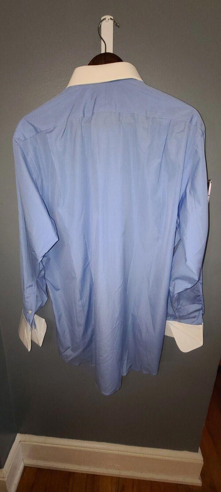 Paul Fredrick WHITE COLLAR Paul Fredrick Men's Blue Cotton Shirt 16 - 33 Size 38R - 7 Thumbnail
