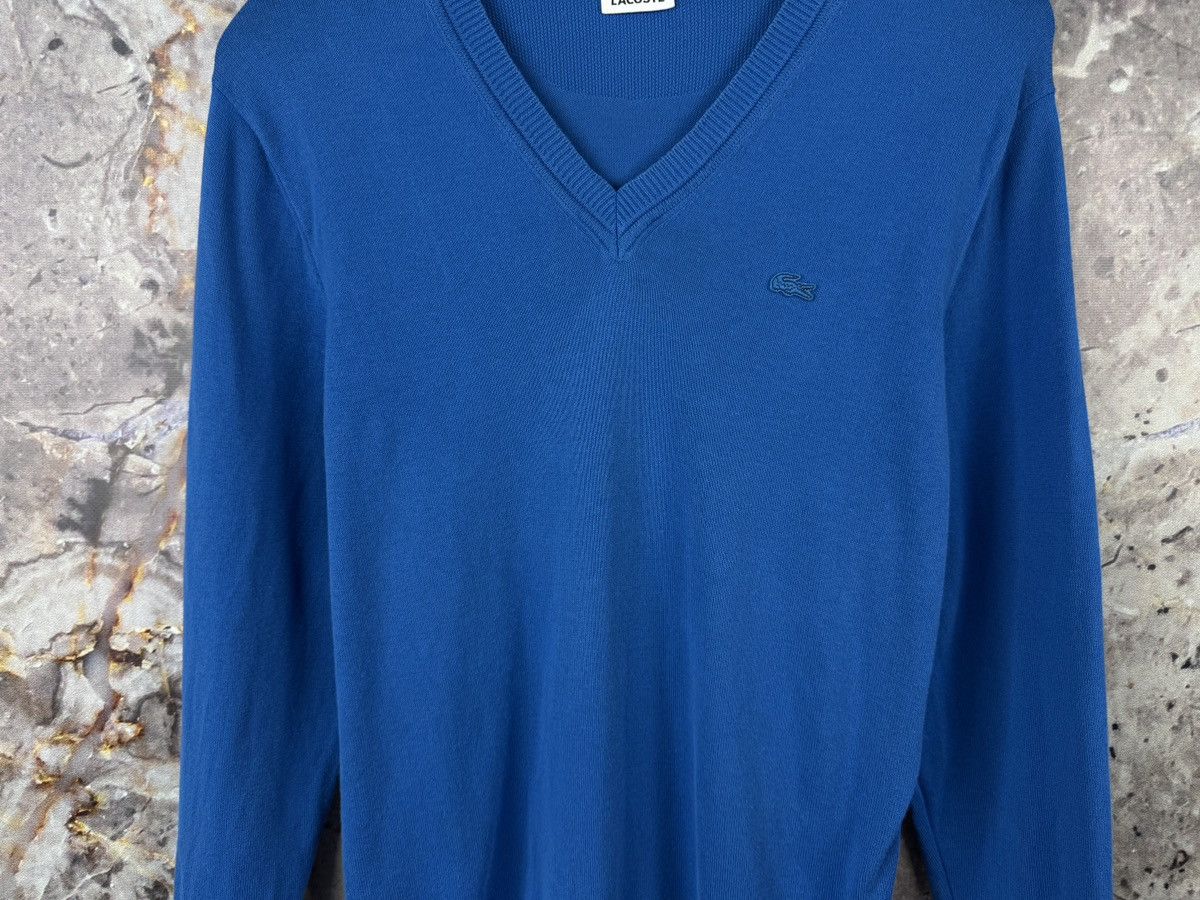 Lacoste Lacoste Blue V-Neck Cotton Sweater with Crocodile Logo Size US L / EU 52-54 / 3 - 3 Thumbnail