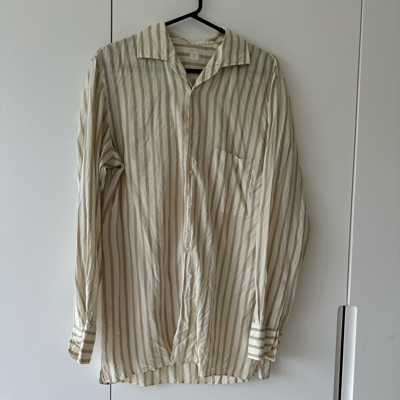P. Johnson Classic Shirt - Beige Stripe Silk Size US M / EU 48-50 / 2 - 1 Thumbnail