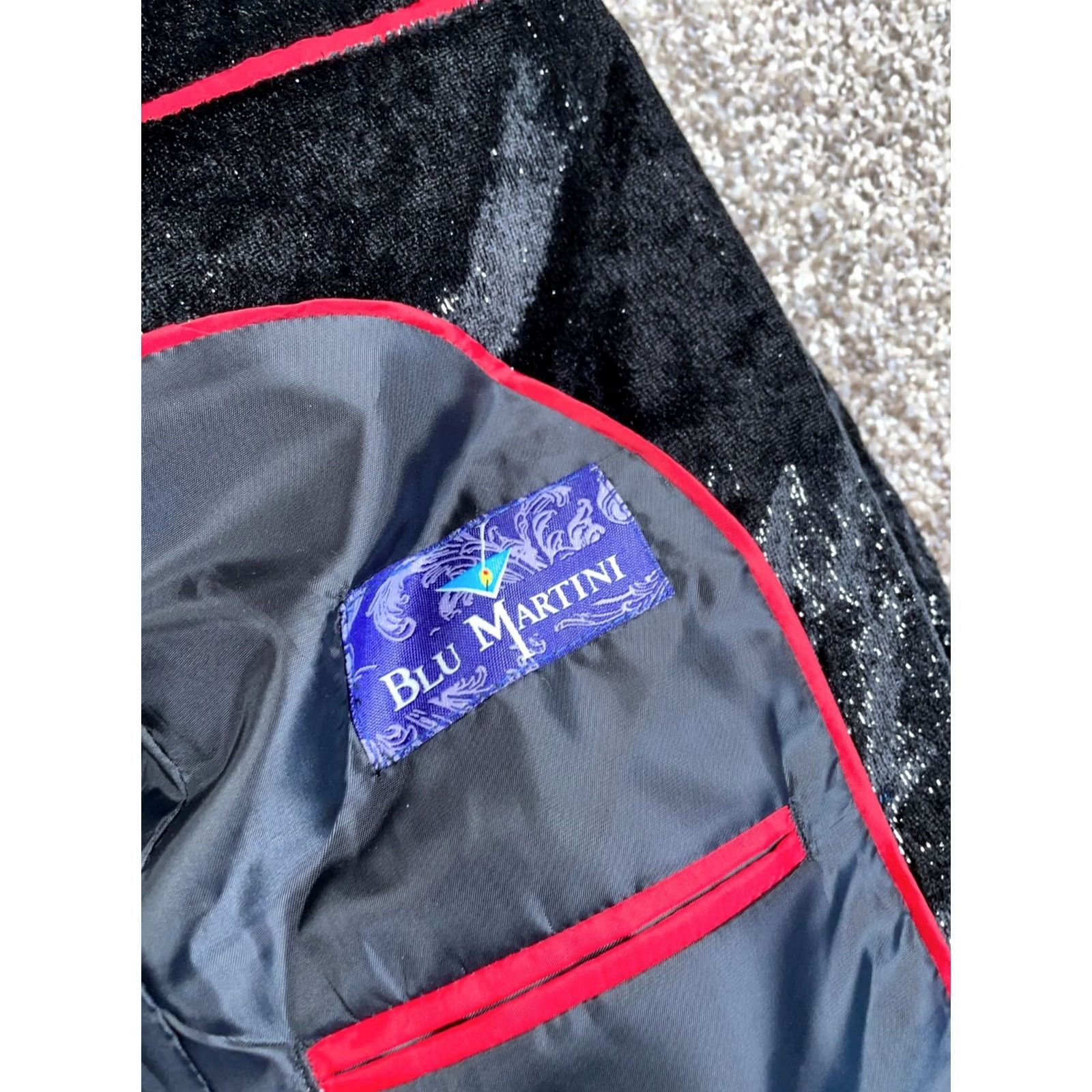 Velvet Blu Martini Blazer Men Medium Black Velvet Sequin Two-Button Jacket Dressy Evening Wear Size 40R - 4 Thumbnail