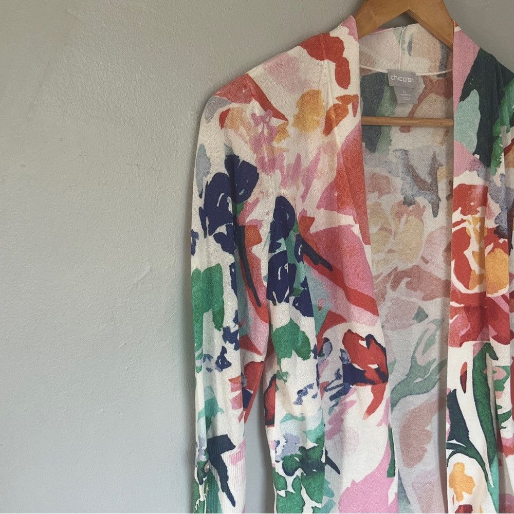 Chicos Chico's The Perfect Cardi Floral Cardigan White Orange Small Size S / US 4 / IT 40 - 2 Thumbnail