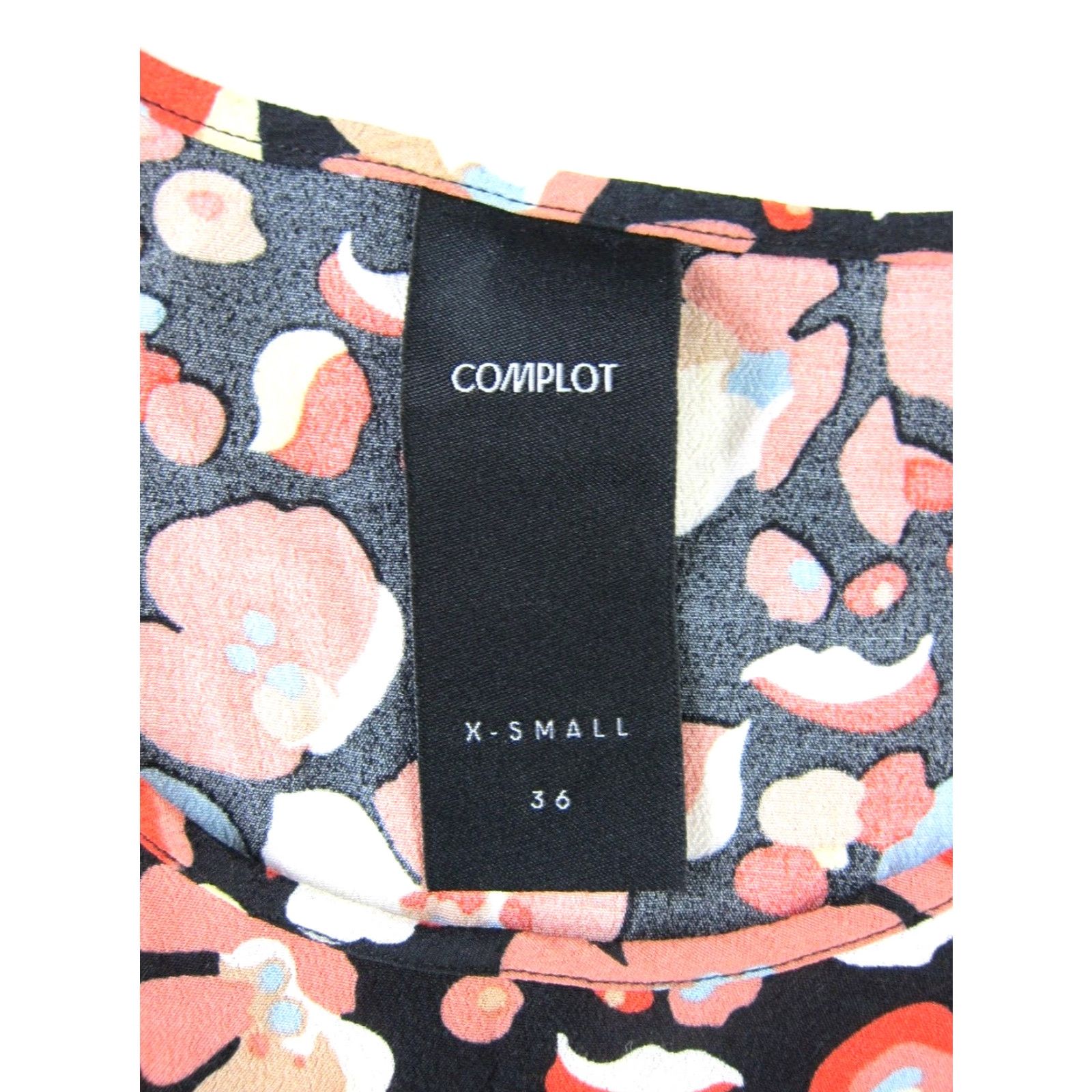 Vintage Complot Black Blue Pink Yellow Floral Short Sleeve Tunic Shift Dress Women XS Size 26" / US 2 / IT 38 - 3 Thumbnail