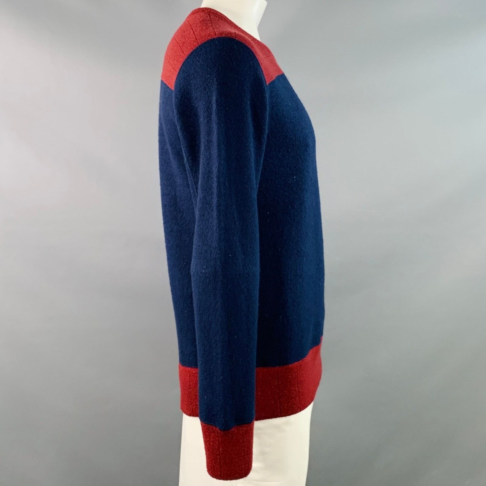 Visvim VISVIM L Navy Burgundy Color Block Wool Crew Neck Sweater Size US L / EU 52-54 / 3 - 2 Thumbnail