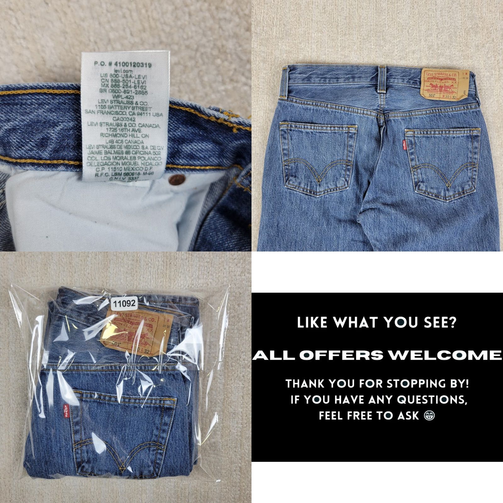 Levi's Levis 501 Jeans Mens 30x32 Blue Straight Leg Button Fly Medium Wash Denim Pants Jeans Size US 30 / EU 46 - 8 Thumbnail