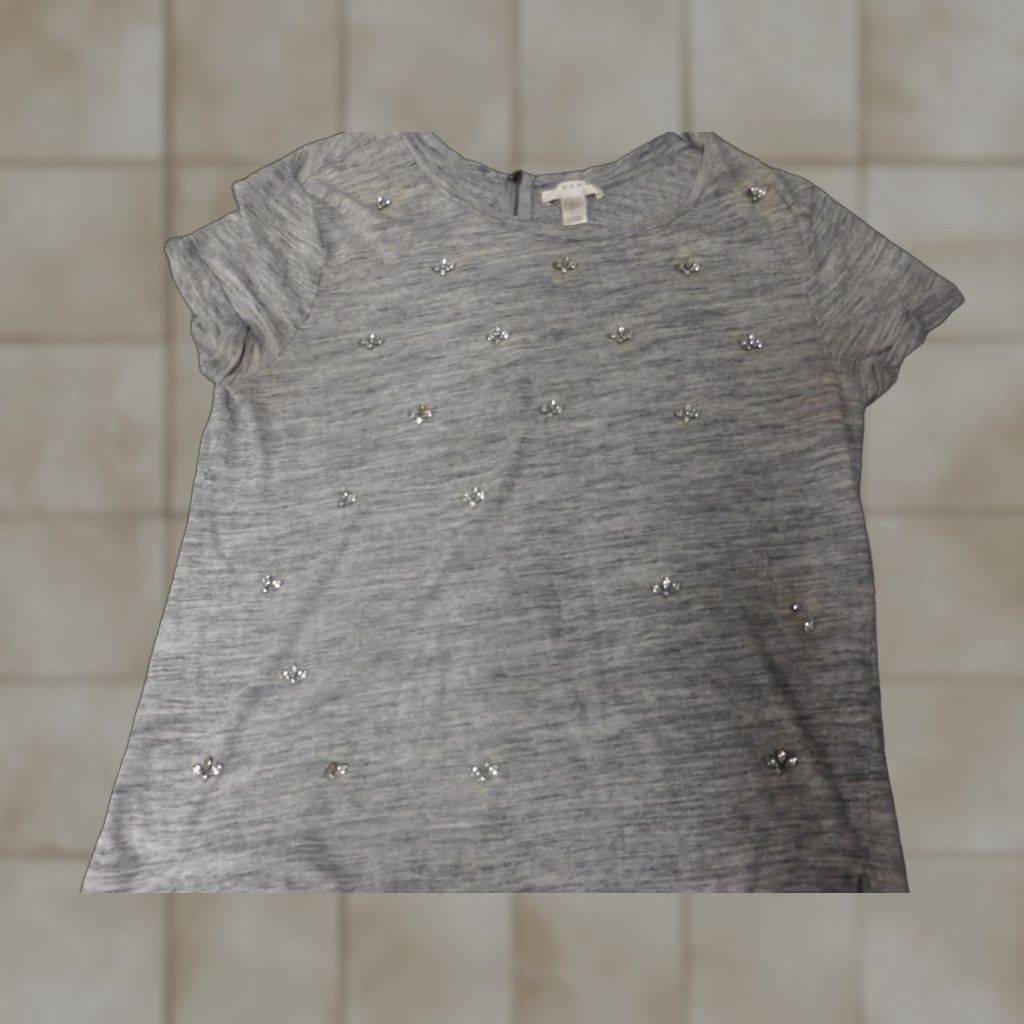 Vintage Kenar Blouse Womens Large Gray Lightweight Short Sleeve Collared Floral Pattern Ruffle Casual Shirt Size L / US 10 / IT 46 - 1 Thumbnail