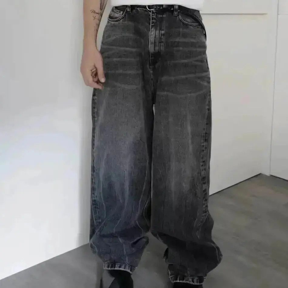 Japanese Brand Black Washed Damage Baggy jeans y2k 90’s retro style Size US 32 / EU 48 - 1 Thumbnail