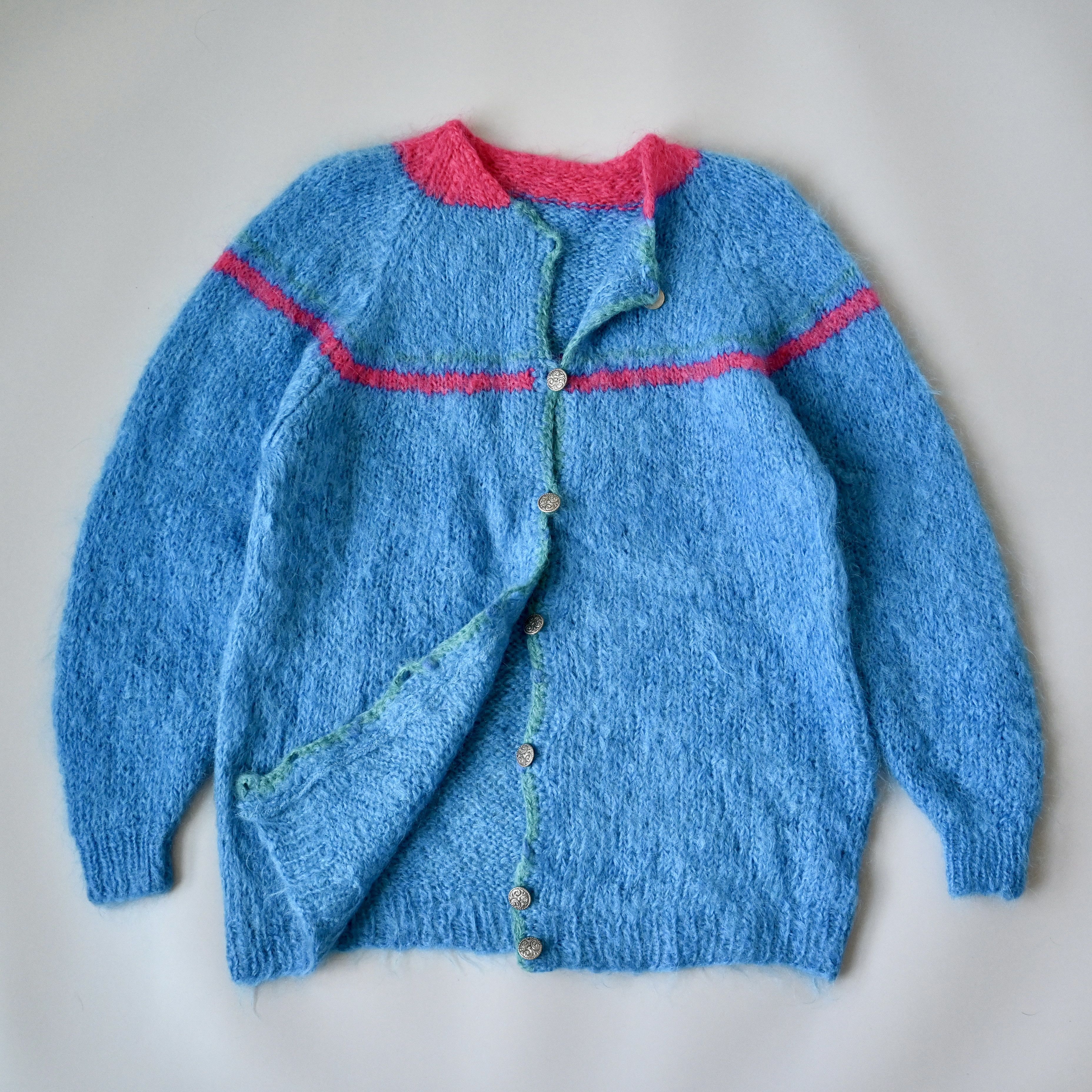 Handmade Vintage 1980 - 90s Mohair-mix knit cardigan, mens L Size XXL / US 16-18 / IT 52-54 - 2 Thumbnail