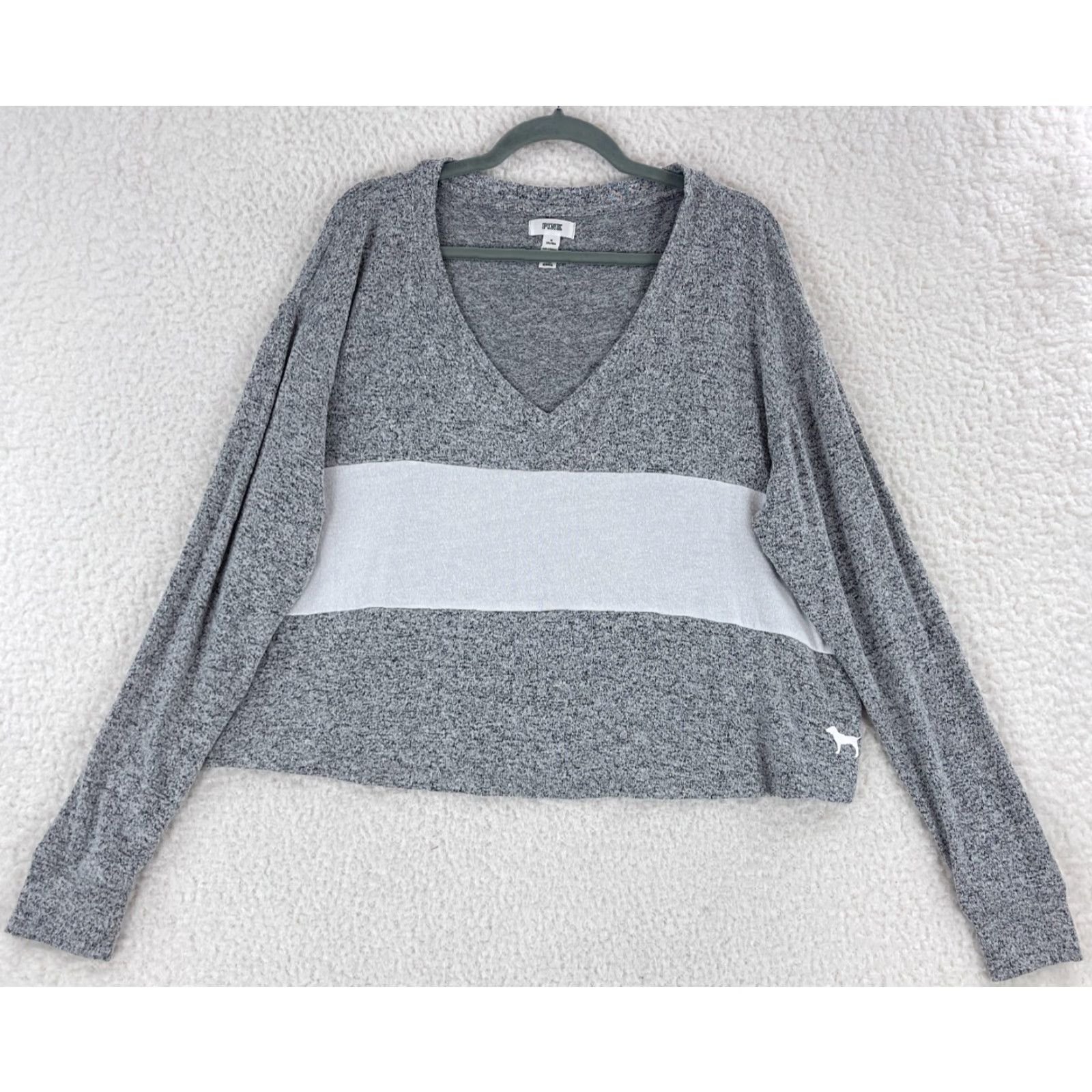 Victoria's Secret PINK Victoria's Secret Shirt Womens Medium Gray Colorblock V-Neck Long Sleeve Size M / US 6-8 / IT 42-44 - 2 Thumbnail