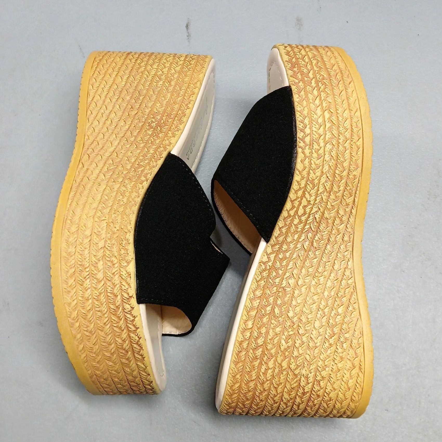 Vintage Shdy AOERDA Platform Espadrille Sandals Womens US 9 Tan & Black Open Toe Slip On Shoes Size US 9 / IT 39 - 3 Thumbnail