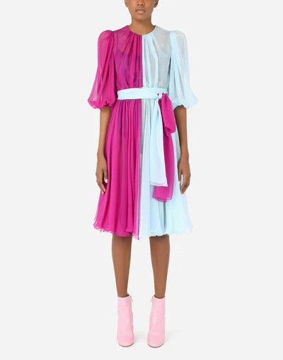 Dolce & Gabbana o1y0825 Midi Dress in Sky Blue/Fuchsia Size L / US 10 / IT 46 - 4 Thumbnail