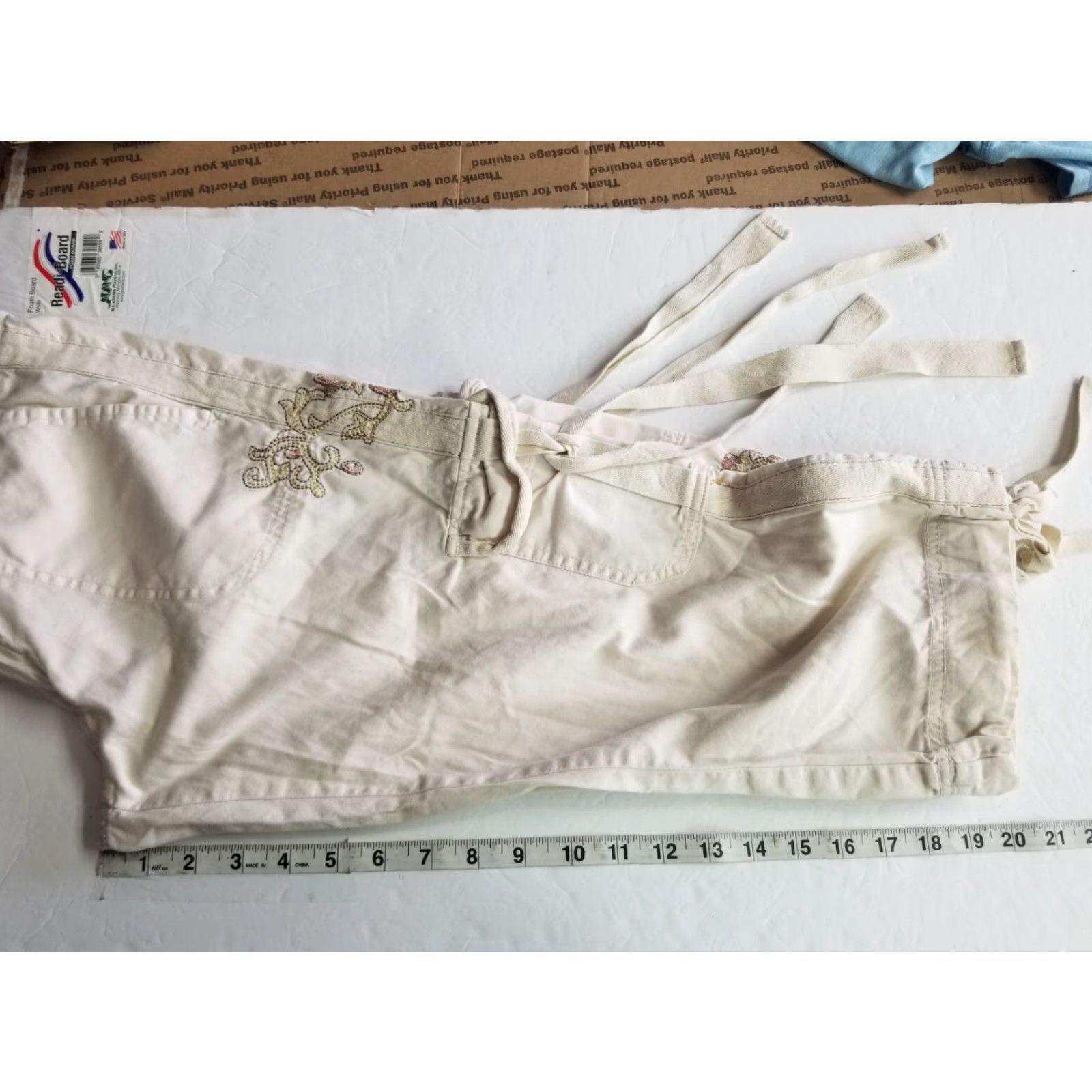 Vintage Cream Squeeze Jeans Cargo Pants Wide Leg Embroidered 7/8 Women's Size 7/8 Cream Size 28" / US 6 / IT 42 - 4 Thumbnail