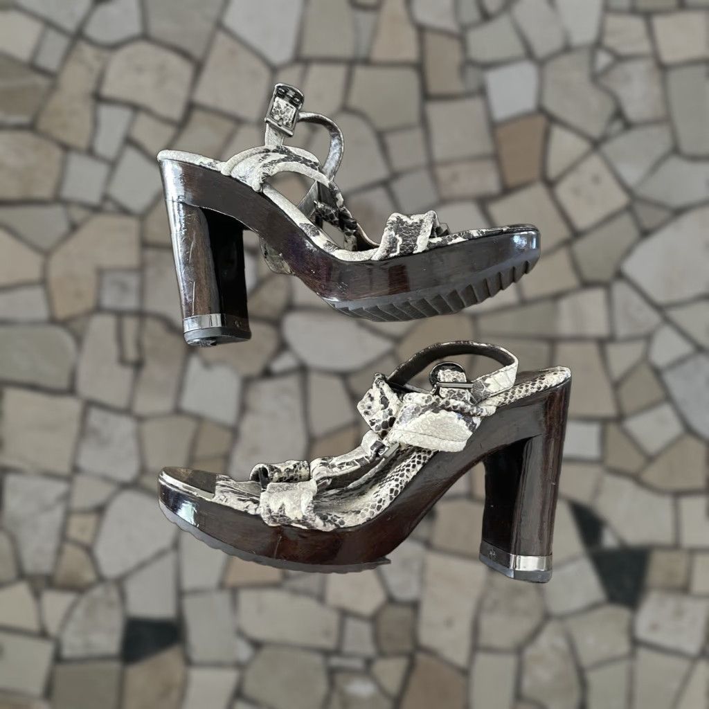 Tory Burch Karmen Black Snake Print Platform Sandals Pumps Size 8.5 B Women High Heel Shoes