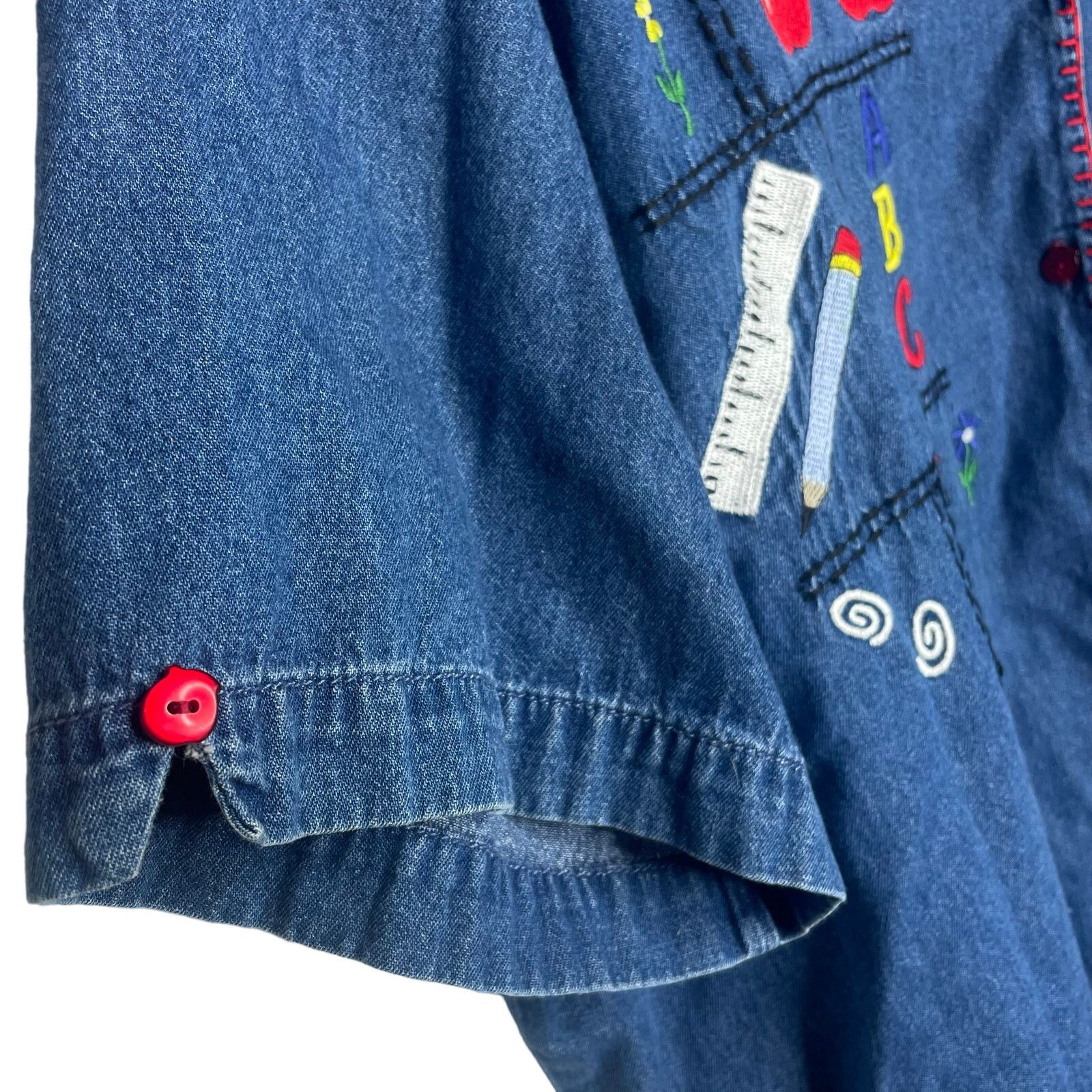 Vintage Vintage Bobbie Brooks Embroidered Teacher Denim Button Down Size 3XL / US 20-22 - 7 Thumbnail