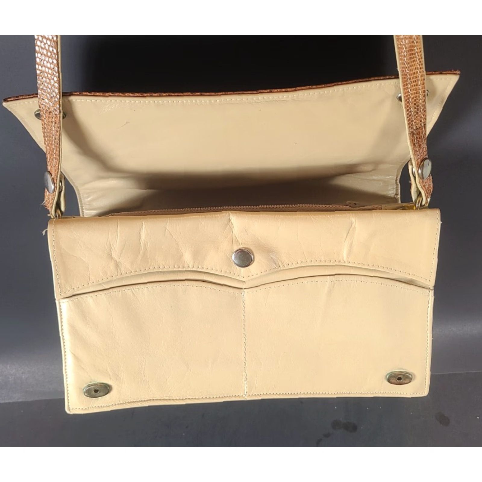 Fossil VTG Dark Tan Brown Women Lizard Leather Bag With Fossil Decoration Purse Shoulder Bag Size ONE SIZE - 6 Thumbnail
