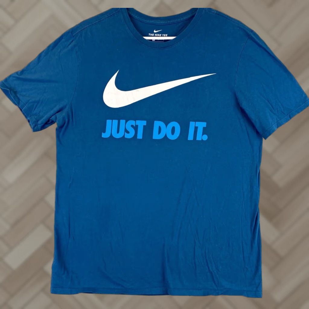 Nike Nike T-Shirt Swoosh Logo Short Sleeve Crew Neck Men L White Blue 70-27 Size US L / EU 52-54 / 3 - 1 Thumbnail