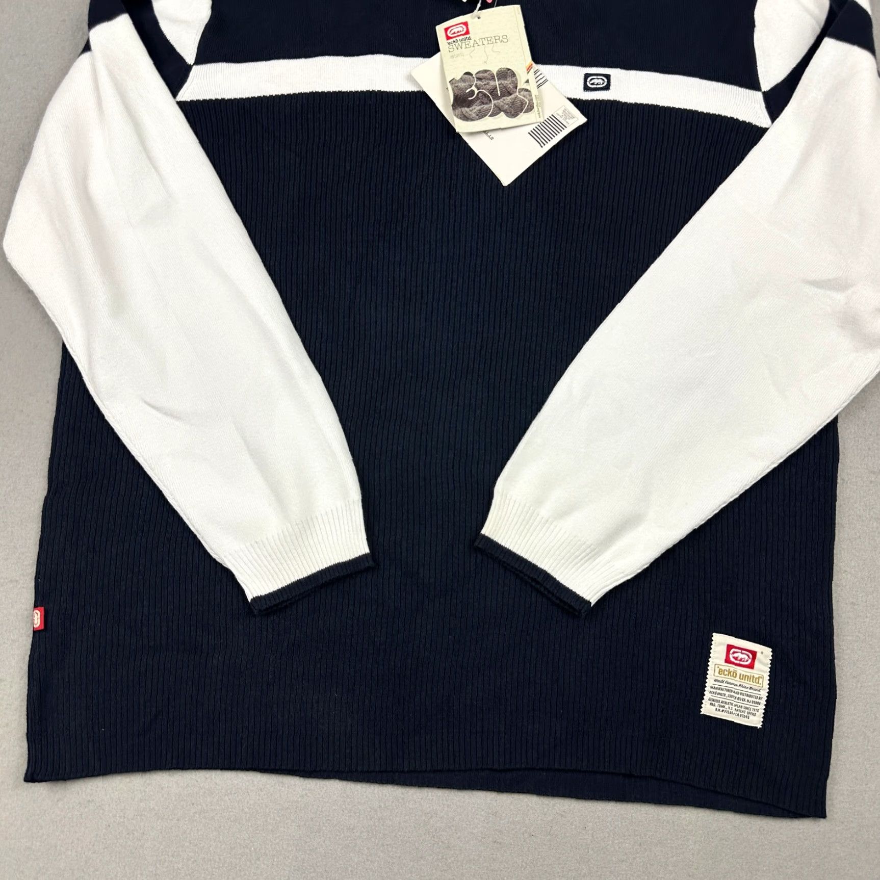 Ecko Unltd. VINTAGE Ecko Unltd Sweater Men XL Navy White Deadstock Ribbed Y2K Pullover Knit Logo Embroidered Hip Hop Regular Fit Size US XL / EU 56 / 4 - 3 Thumbnail