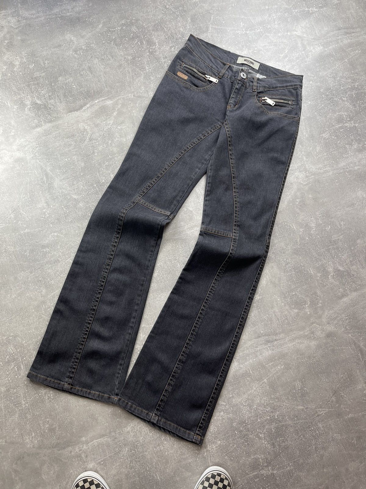 Moschino × Vintage Moschino Vintage 00s Gray Flared Denim Jeans Size 32" / US 10 / IT 46 - 6 Thumbnail