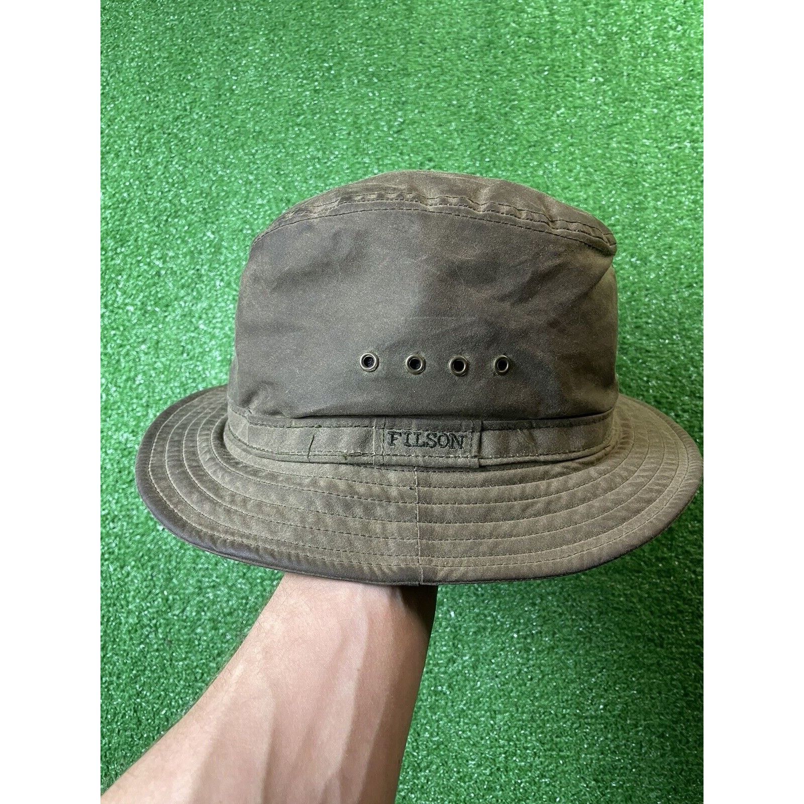image of Vintage Filson Waxed Cotton Tin Cloth Medium Bucket Hat Usa in Green, Men's