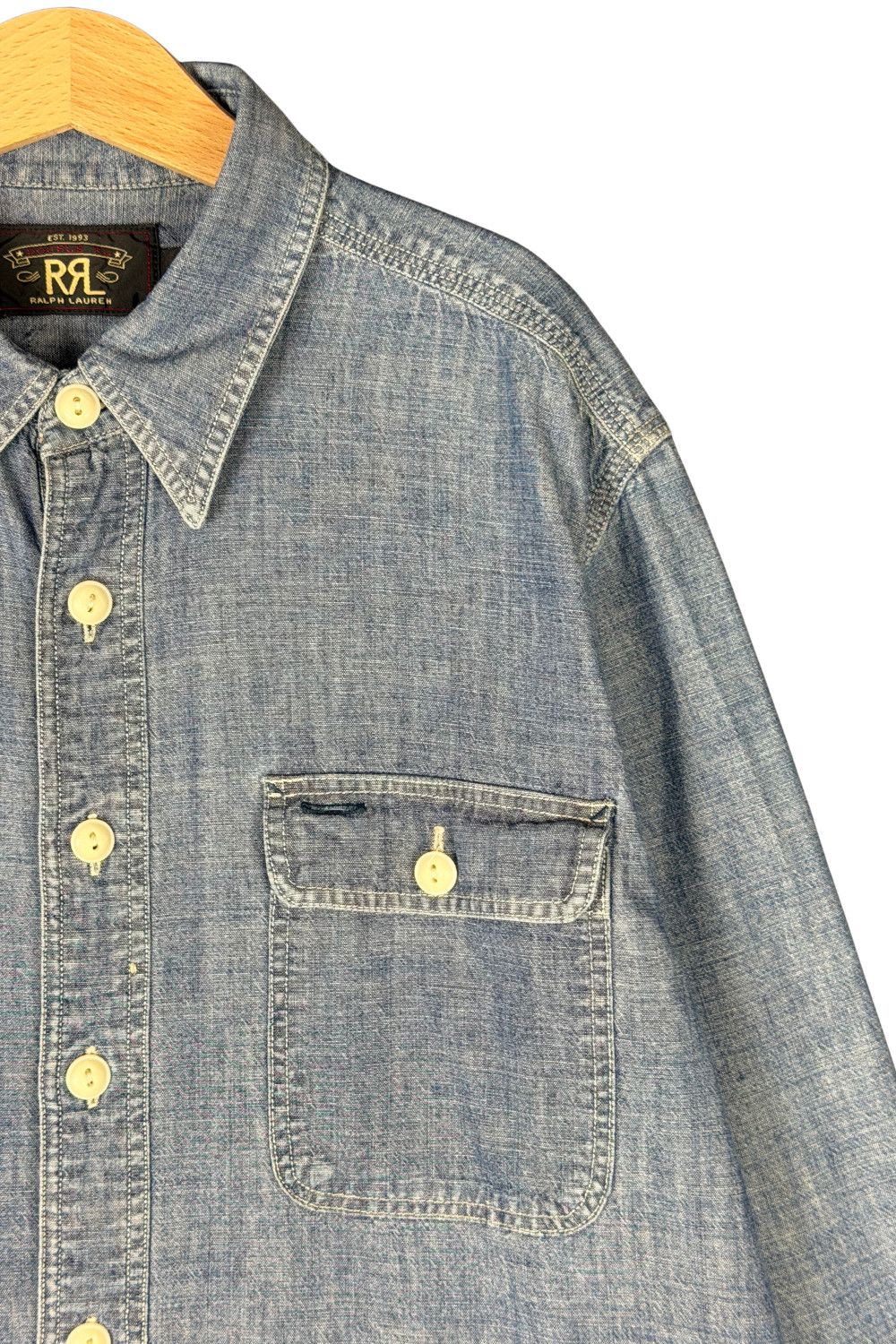 RRL Ralph Lauren RRL Double RL Chambray Work Shirt Indigo Fade Ralph Lauren Size US XS / EU 42 / 0 - 9 Thumbnail