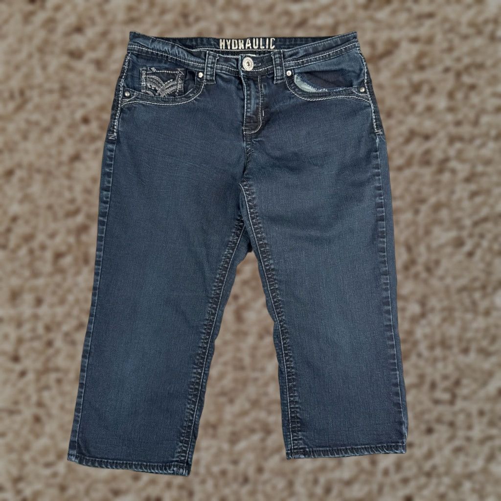 Vintage HYDRAULIC Women’s Capri Jeans 32 Blue Denim Mid Rise Dark Wash Cotton Blend 20 Inseam Regular Fit Size 24" / US 00 / IT 34 - 1 Thumbnail