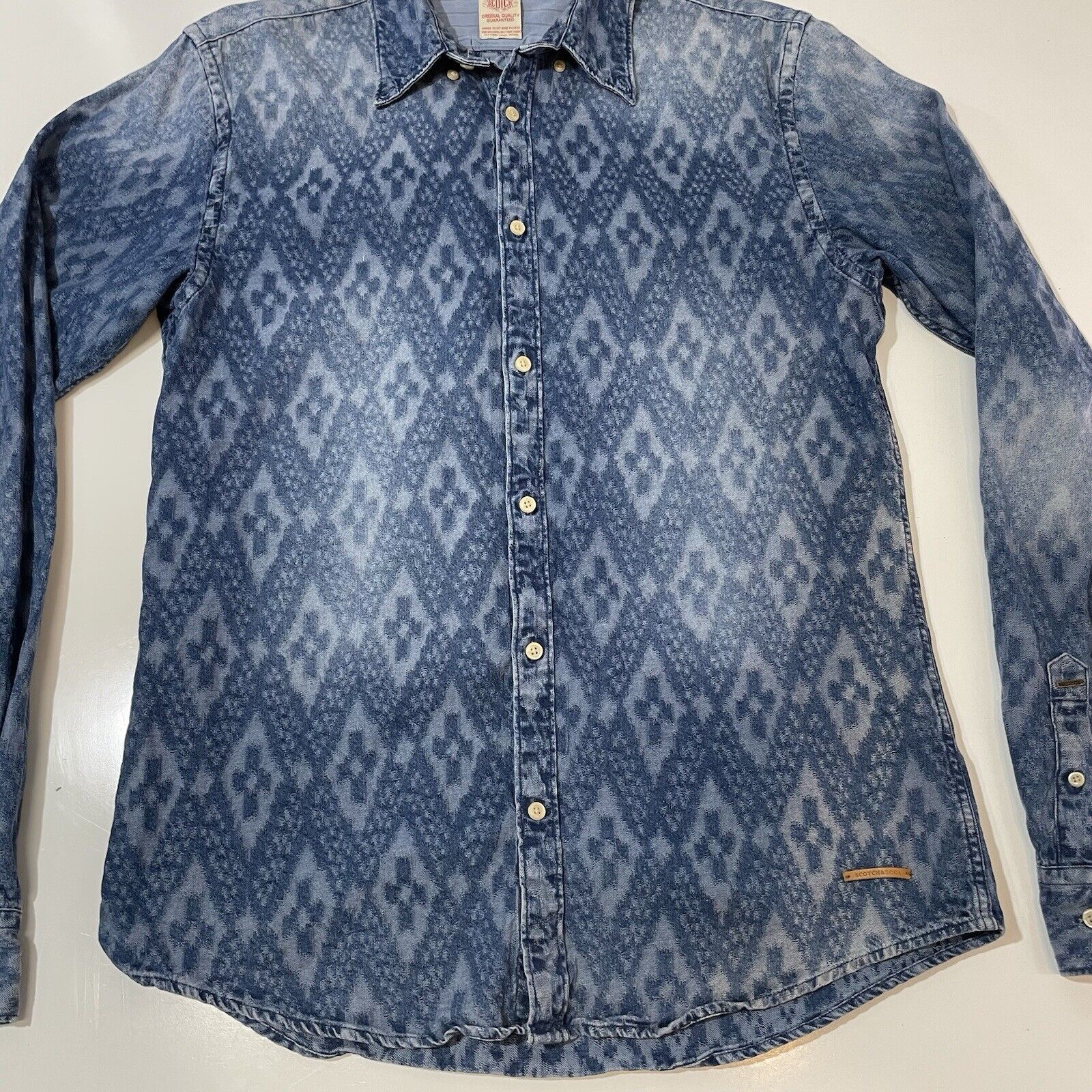 Scotch & Soda SCOTCH & SODA Men’s Blue Jean Geometric Stitch Denim Shirt M Size US M / EU 48-50 / 2 - 2 Thumbnail