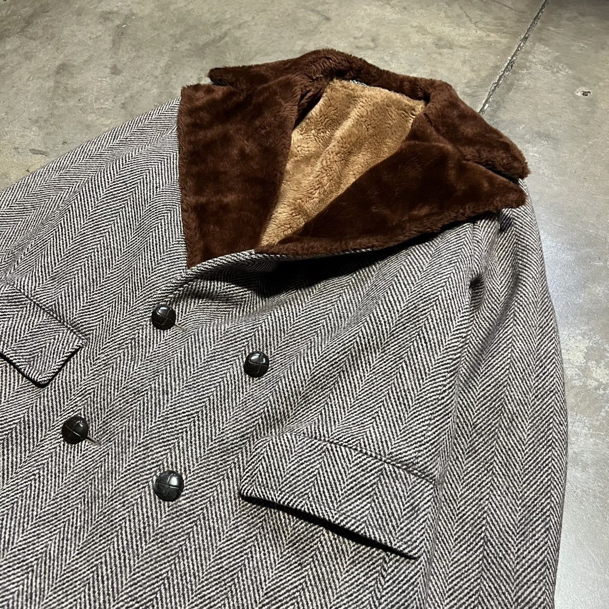 Vintage Vintage 70s Climatic Herringbone Wool Trench Overcoat Fur Size US M / EU 48-50 / 2 - 4 Thumbnail