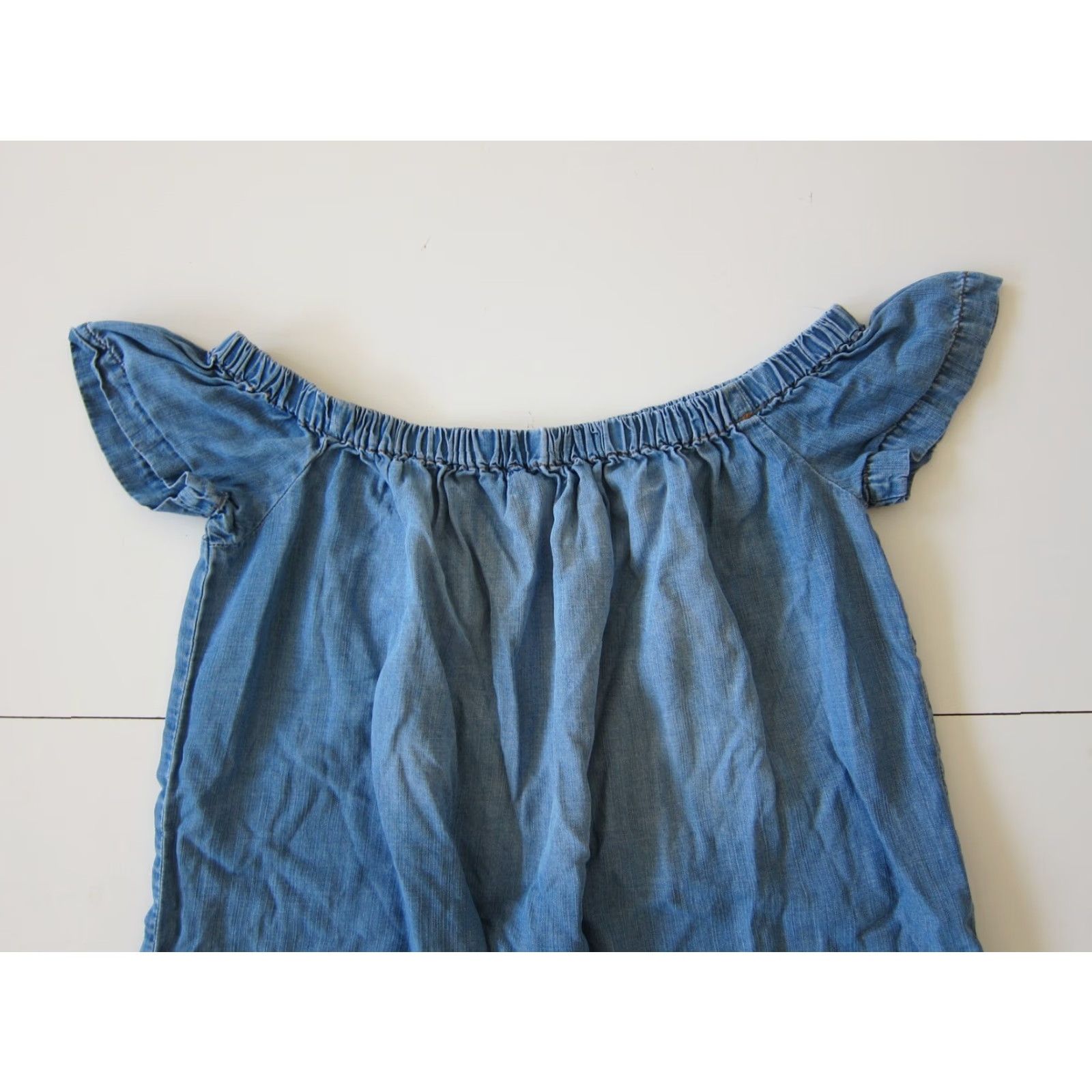 Denime Cloth & Stone Tencel Denim Off Shoulder Short Sleeve Tunic Sheath Shift Dress S Blue Size 28" / US 6 / IT 42 - 5 Thumbnail