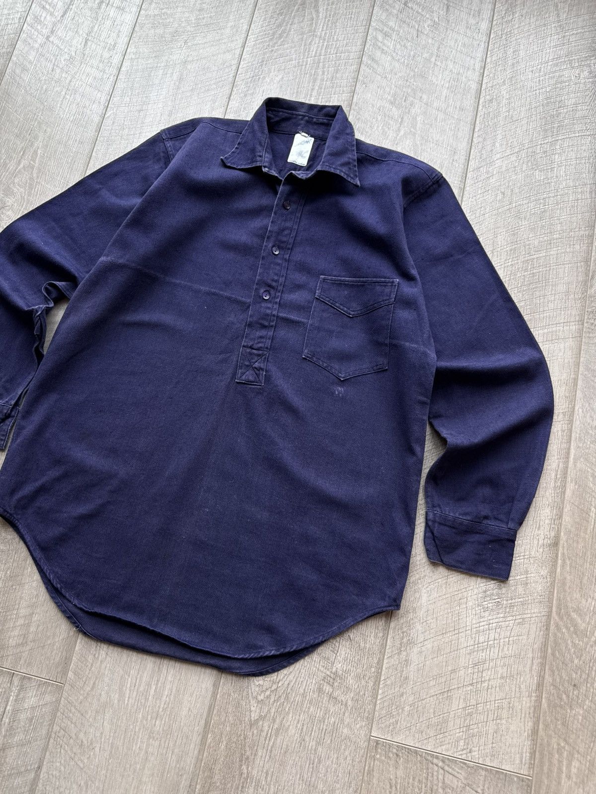 Vintage Soft Dark Blue Work Shirt by Scottcraft Washed Cotton Twill Size US L / EU 52-54 / 3 - 2 Thumbnail