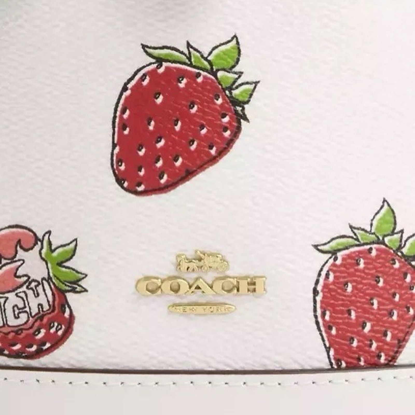 Coach NWT COACH Mini Bucket Bag Strawberry CAL11 Gold/Chalk Multi Size ONE SIZE - 8 Thumbnail