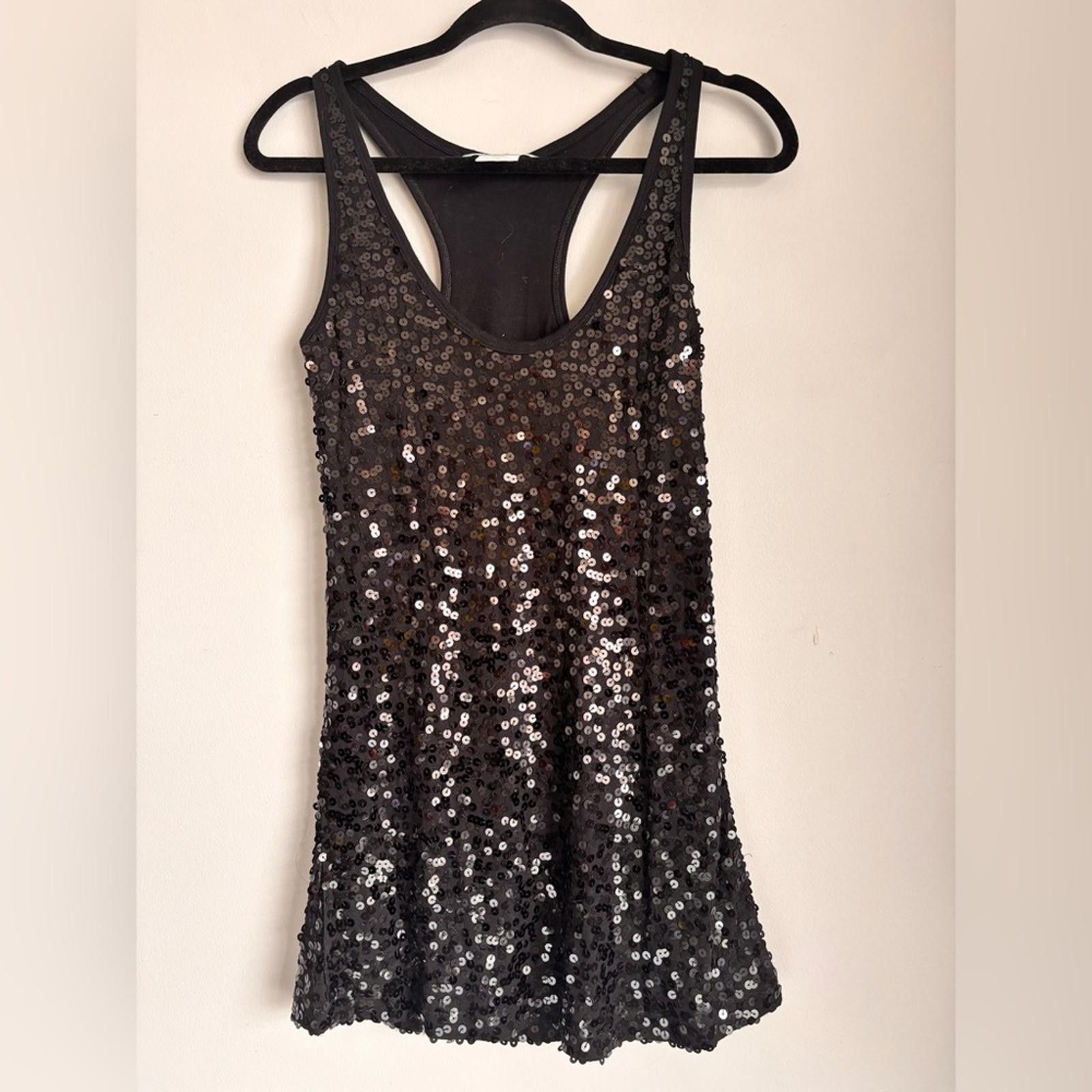 Designer Guess by Marciano Black Sequin Backless Tank Top Size L / US 10 / IT 46 - 1 Thumbnail