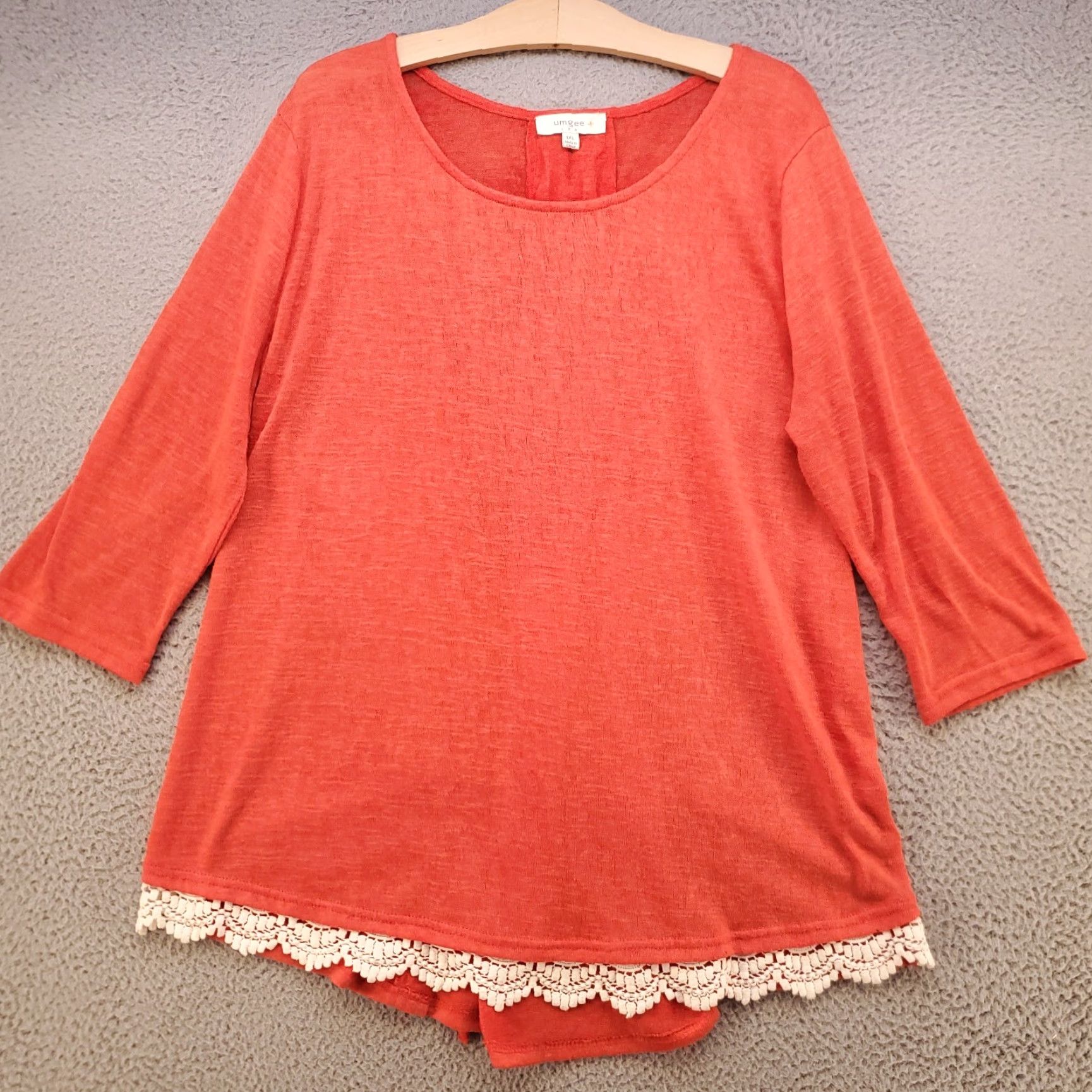 Vintage Womens Lace Up Back Top 1XL Crochet Lace Hem Accent Coral Orange Size XL / US 12-14 / IT 48-50 - 4 Thumbnail
