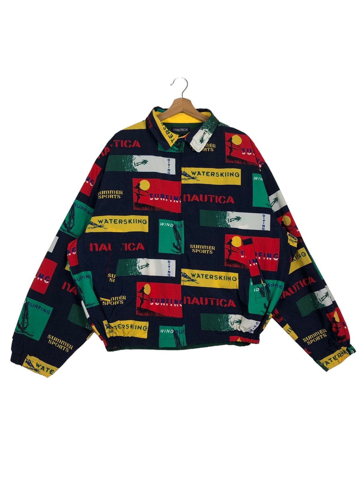 🔥90s Bomber Jacket Reversible Overprint Nautica Color Block