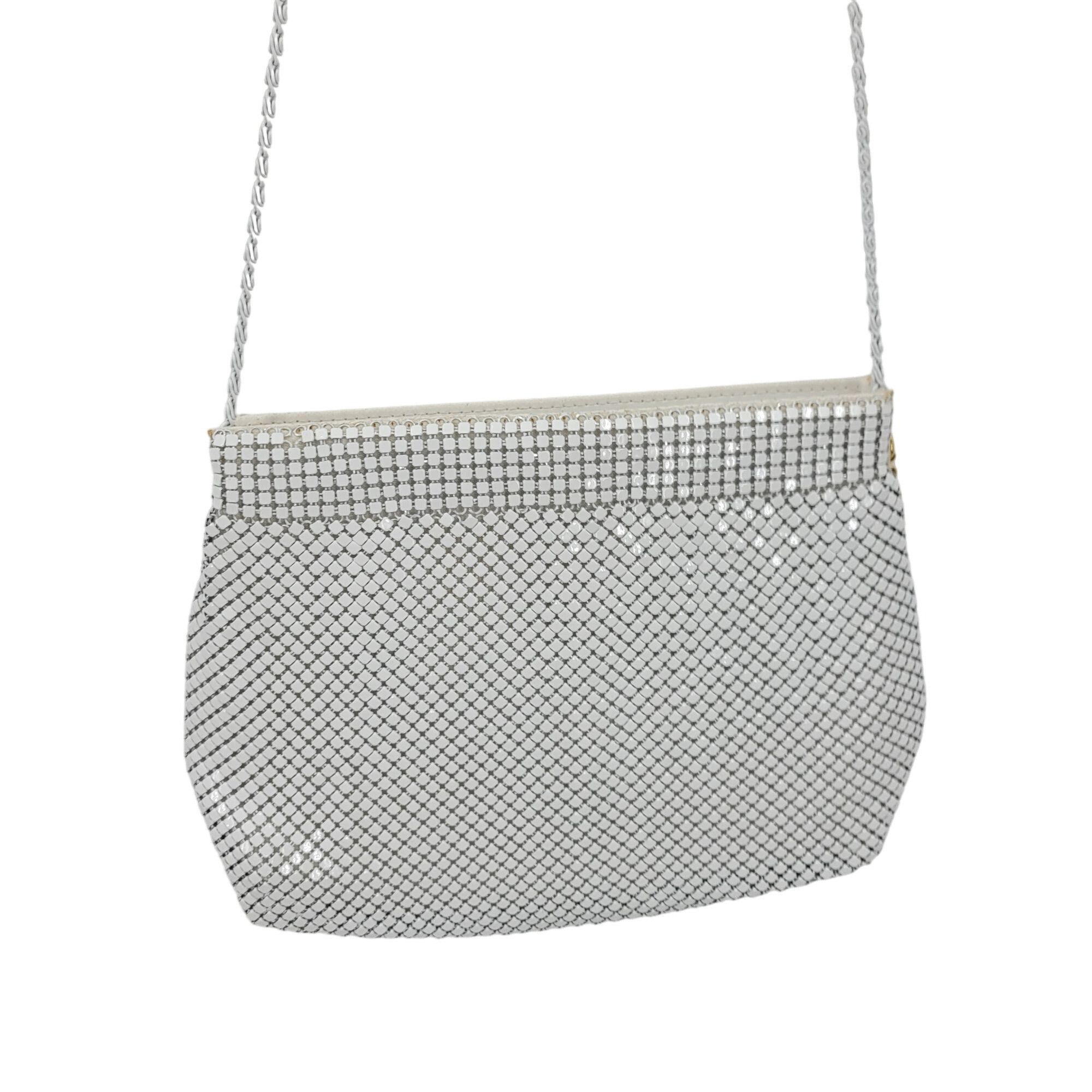 Vintage Vintage 80s White Metal Mesh Evening Bag Crossbody Chain Sho Size ONE SIZE - 10 Thumbnail