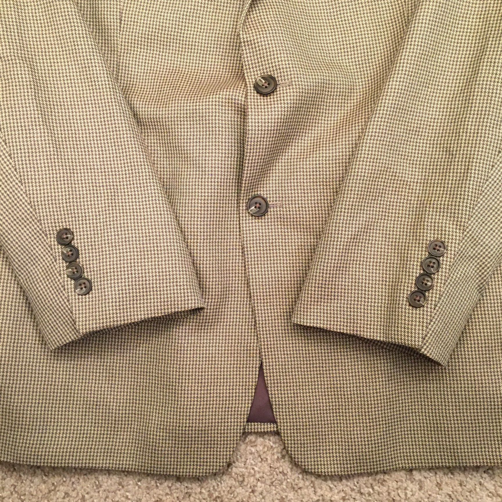 Stafford Stafford Blazer Mens 44R Classic Fit Beige Houndstooth Polyester Blend Jacket/Coat Regular Length Men Size 44R - 5 Thumbnail