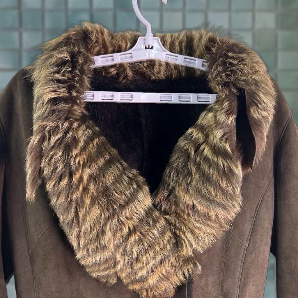 Vintage VINTAGE ArcAngel Paris Shearling Suede Coat Ladies S Brown Fur Lined Wool Zip Button Bomber Jacket Mid-Length Size S / US 4 / IT 40 - 1 Thumbnail