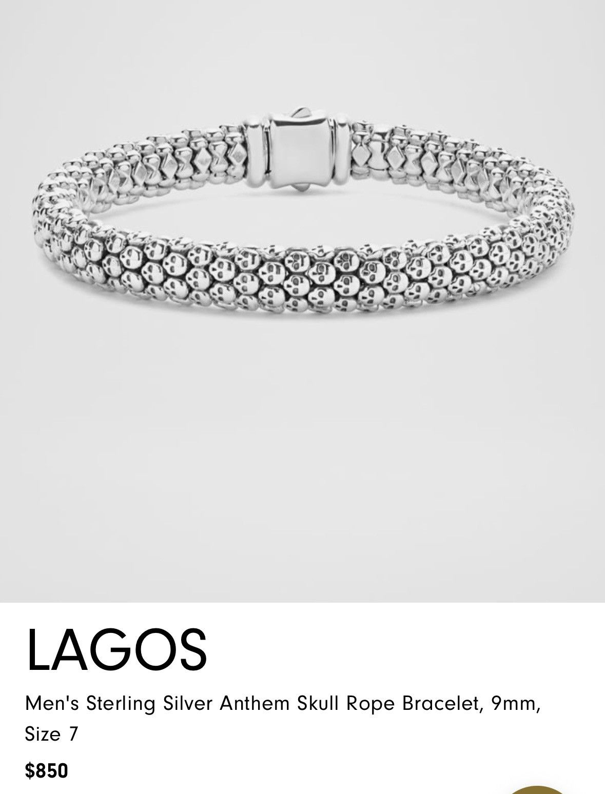 Other LAGOS Sterling Silver Anthem Skull Rope Bracelet, 9mm Size 7 Size ONE SIZE - 4 Thumbnail