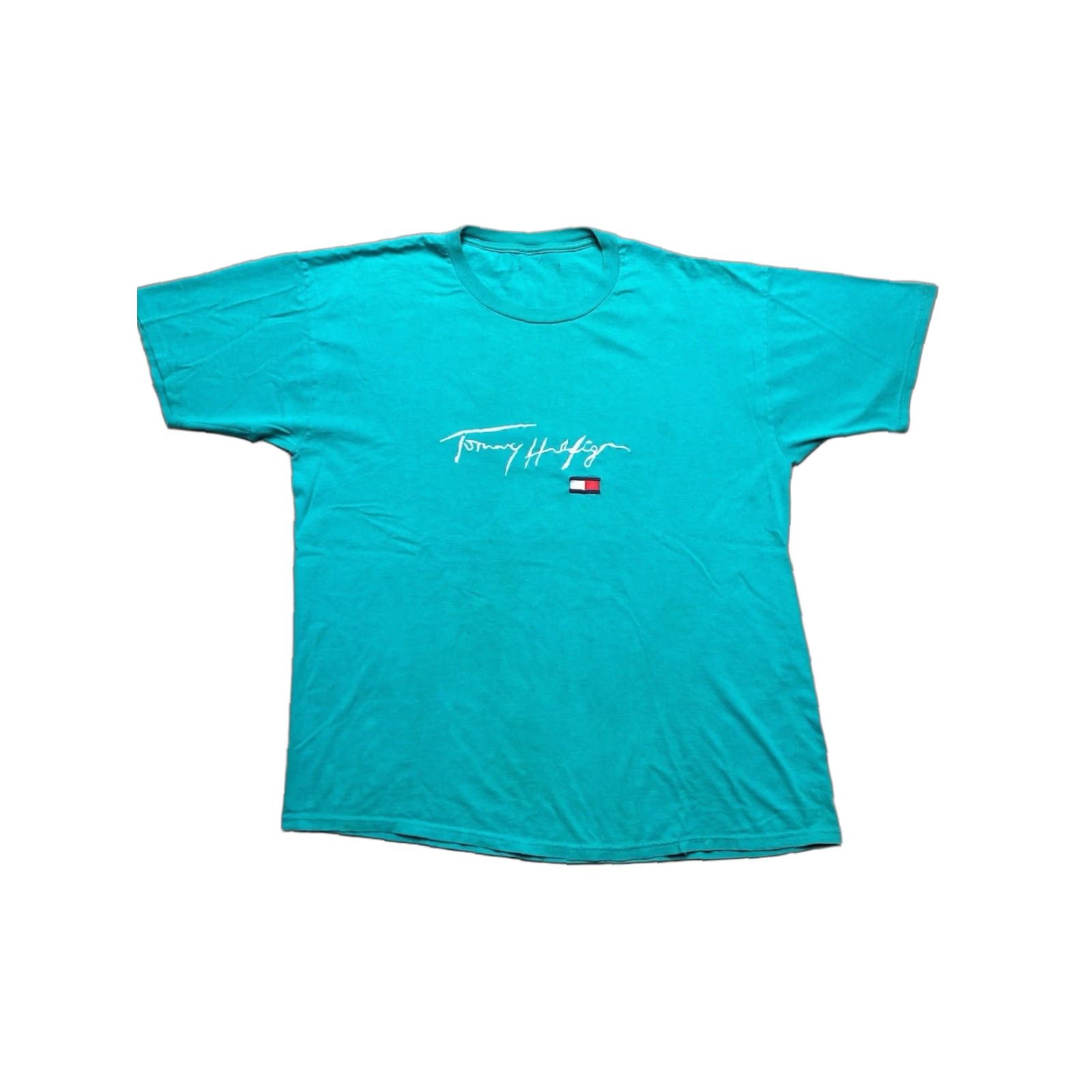 Tommy Hilfiger VINTAGE 90s y2k Tommy Hilfiger Embroidered Logo Spell Out Flag T-Shirt Adult XXL Blue Mens Shirt 90s Embroidered Logo Size US XXL / EU 58 / 5 - 1 Thumbnail