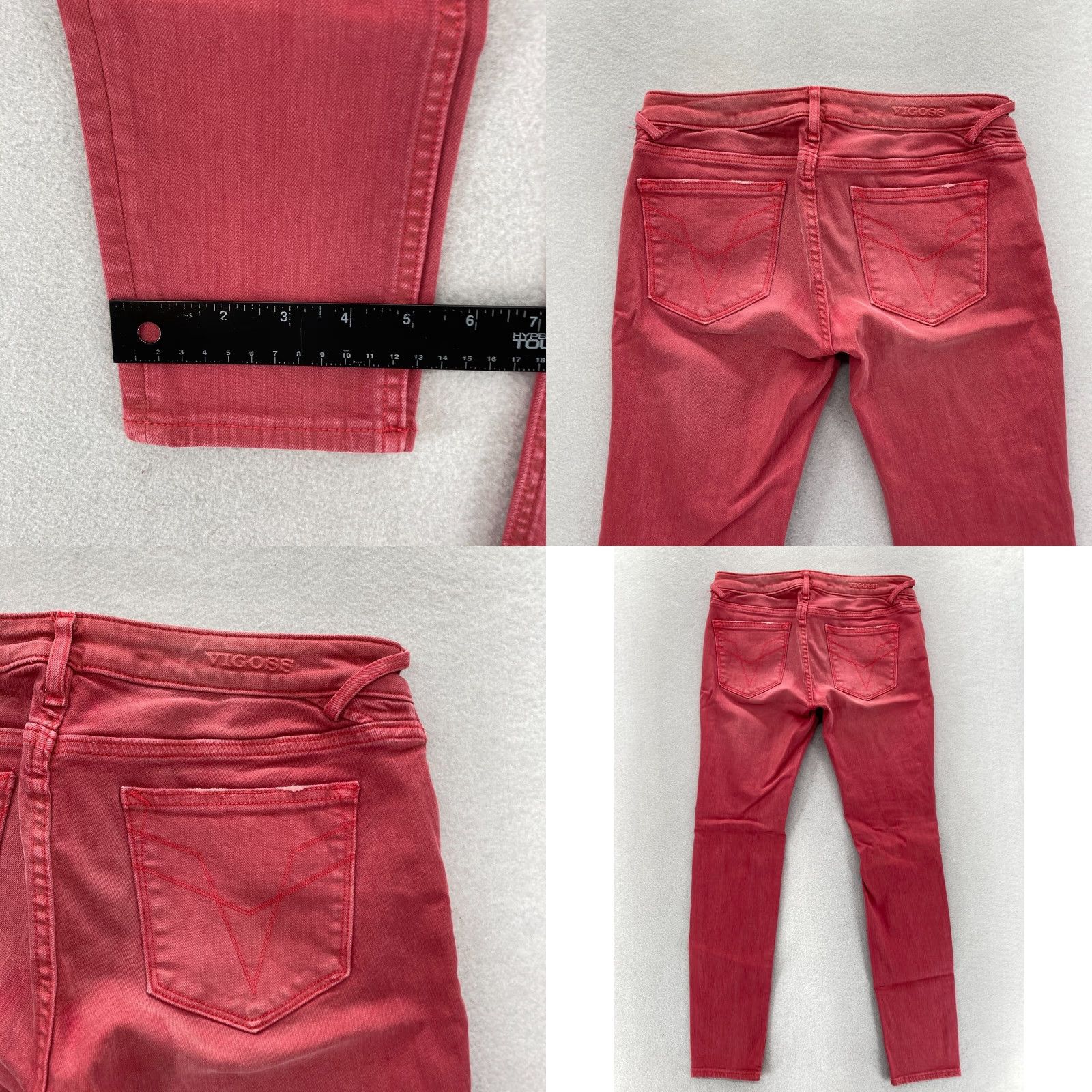 Vintage VIGOSS Chelsea Skinny Jeans Women's 27 Pink Denim Distressed Grunge Stretch 5-Pocket Inseam 28 Dark Pink Size 27" / US 4 / IT 40 - 9 Thumbnail