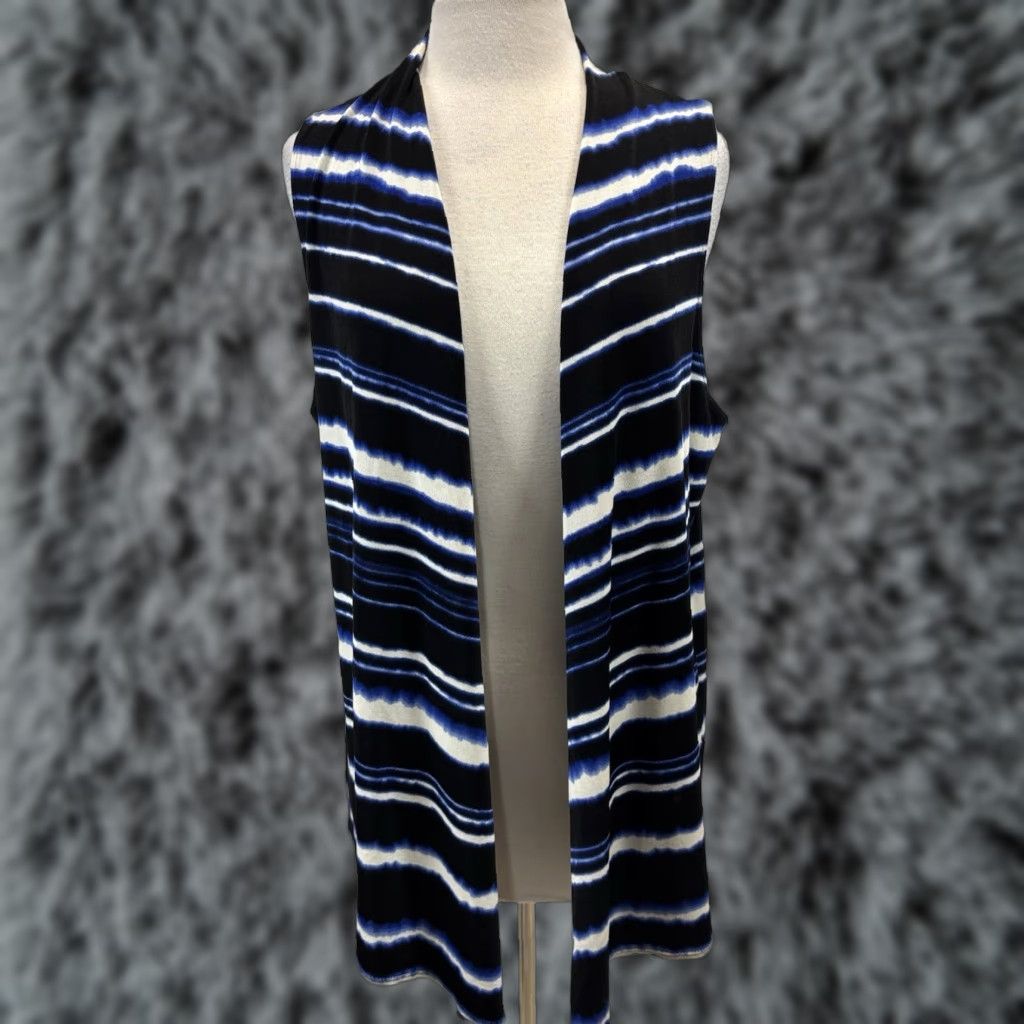Vintage Chicos Travelers Striped Vest Large Blue Open Front Knit Vest Slinky Liquid Knit Womens L Holiday Travel Size L / US 10 / IT 46 - 1 Thumbnail