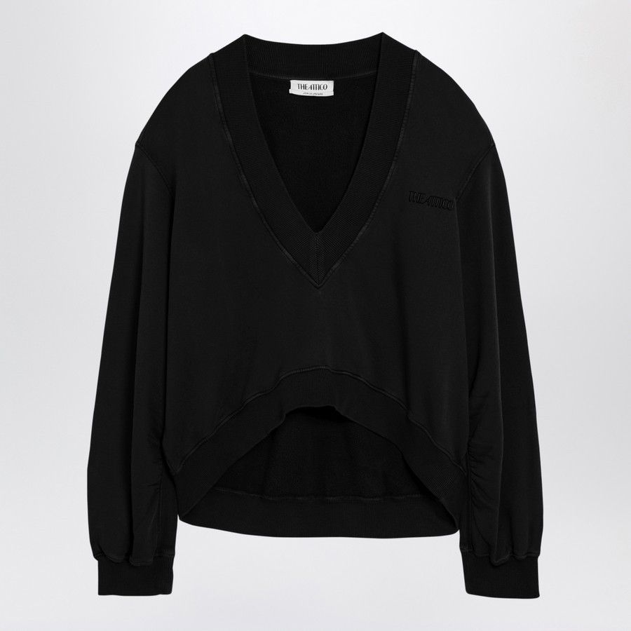 The Attico o1d2blof1024 Cotton V-Neck Sweatshirt in Black Size S / US 4 / IT 40 - 1 Thumbnail