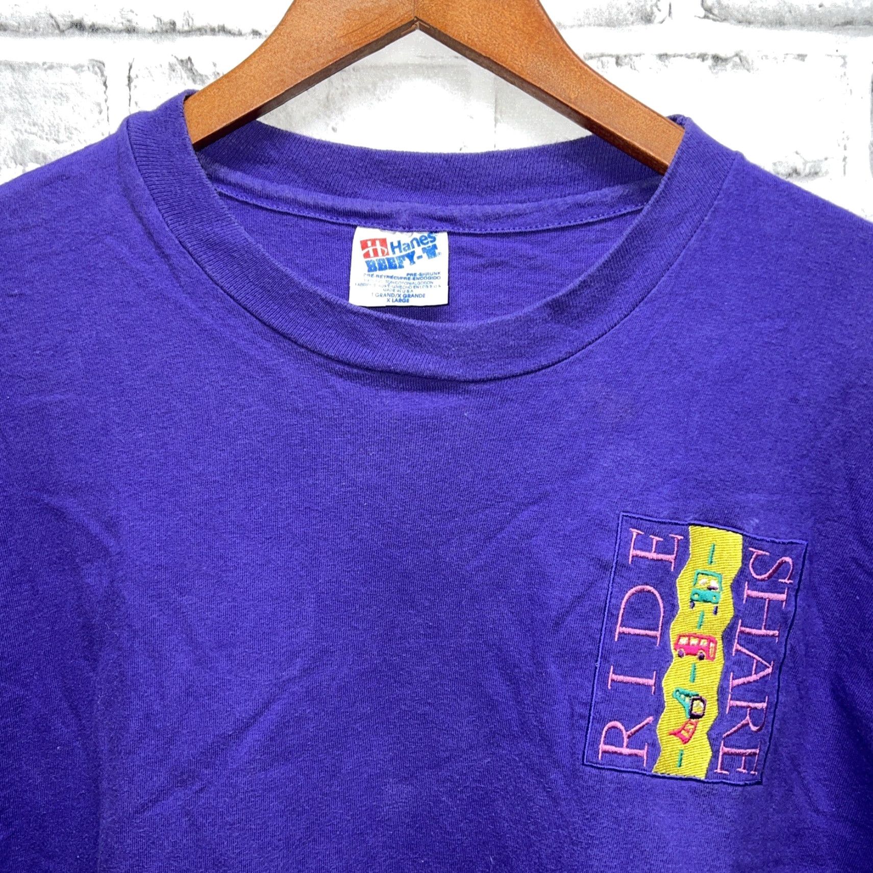 Hanes VINTAGE Hanes Purple Ride Share T-Shirt MENS XL USA Stitch Shirt Size US XL / EU 56 / 4 - 2 Thumbnail