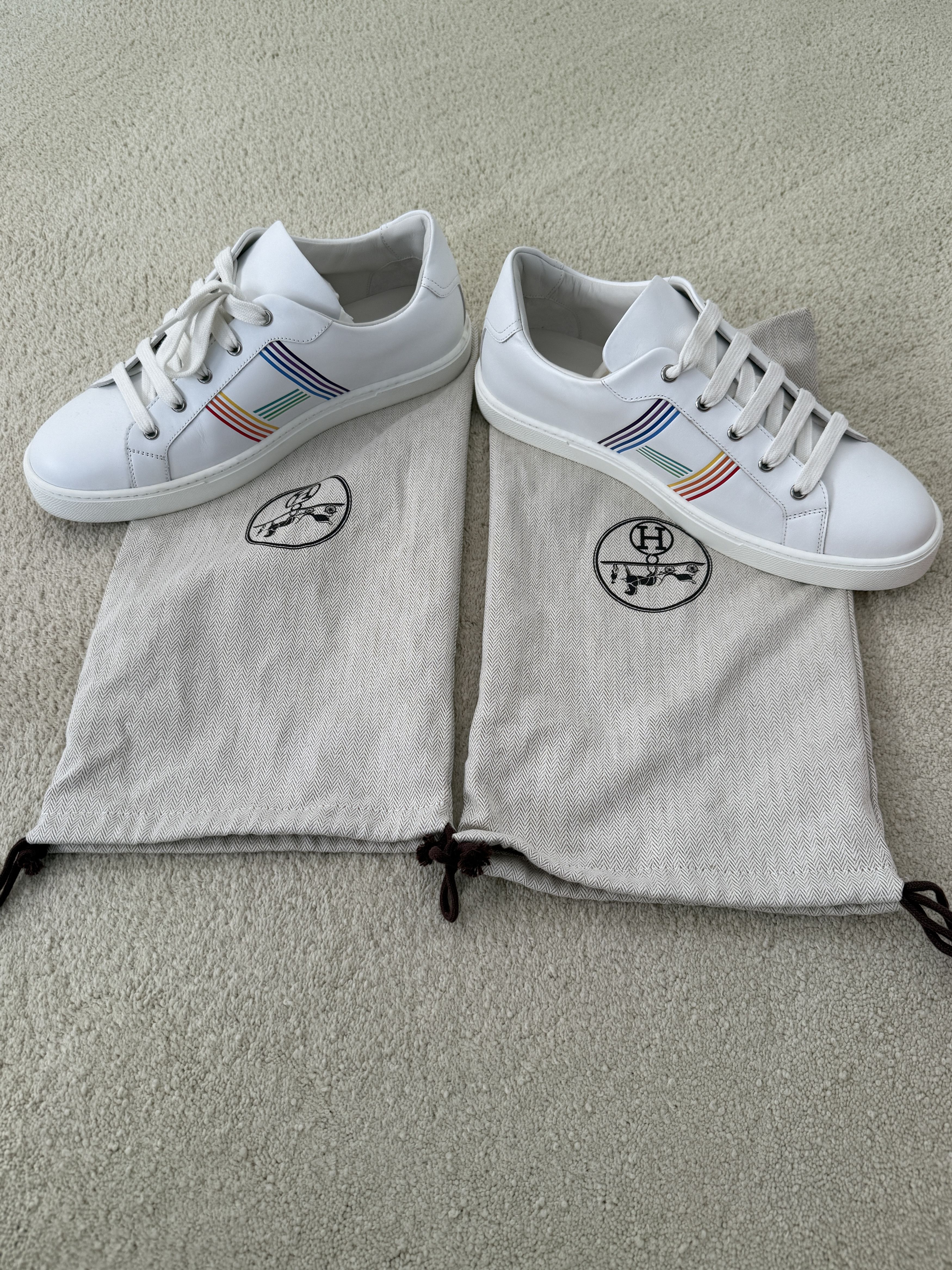 Hermes Hermes Mens New White w/Multcolor H Leather Sneakers Size US 10.5 / EU 43-44 - 16 Thumbnail