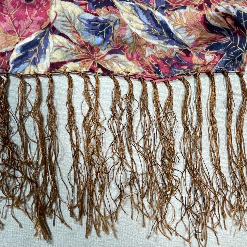 Other Silk Leaves Print Scarf With Tassel 10 x 26 Size ONE SIZE - 7 Thumbnail